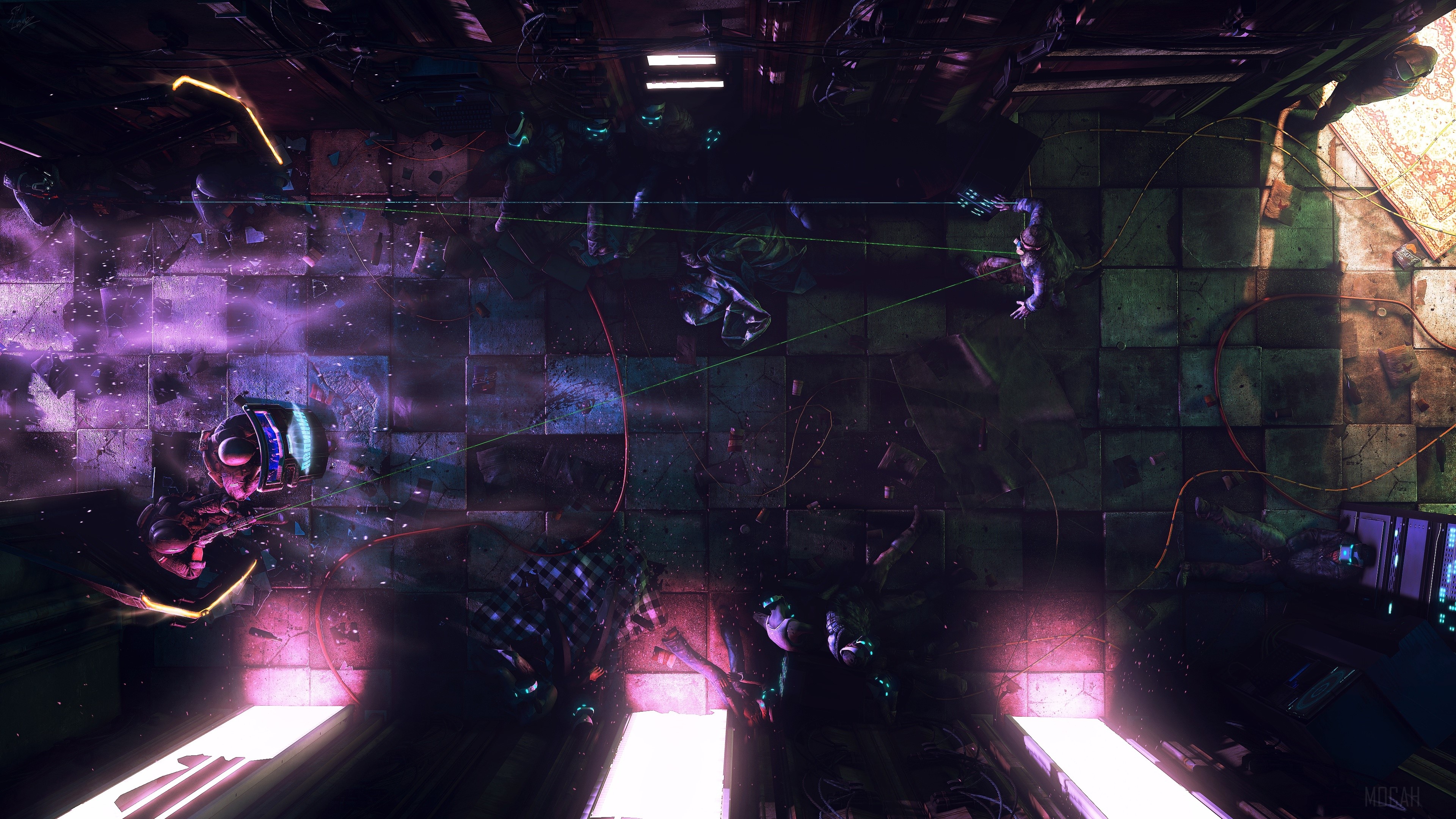 Cyberpunk police officers in a futuristic digital art scene HD Wallpaper