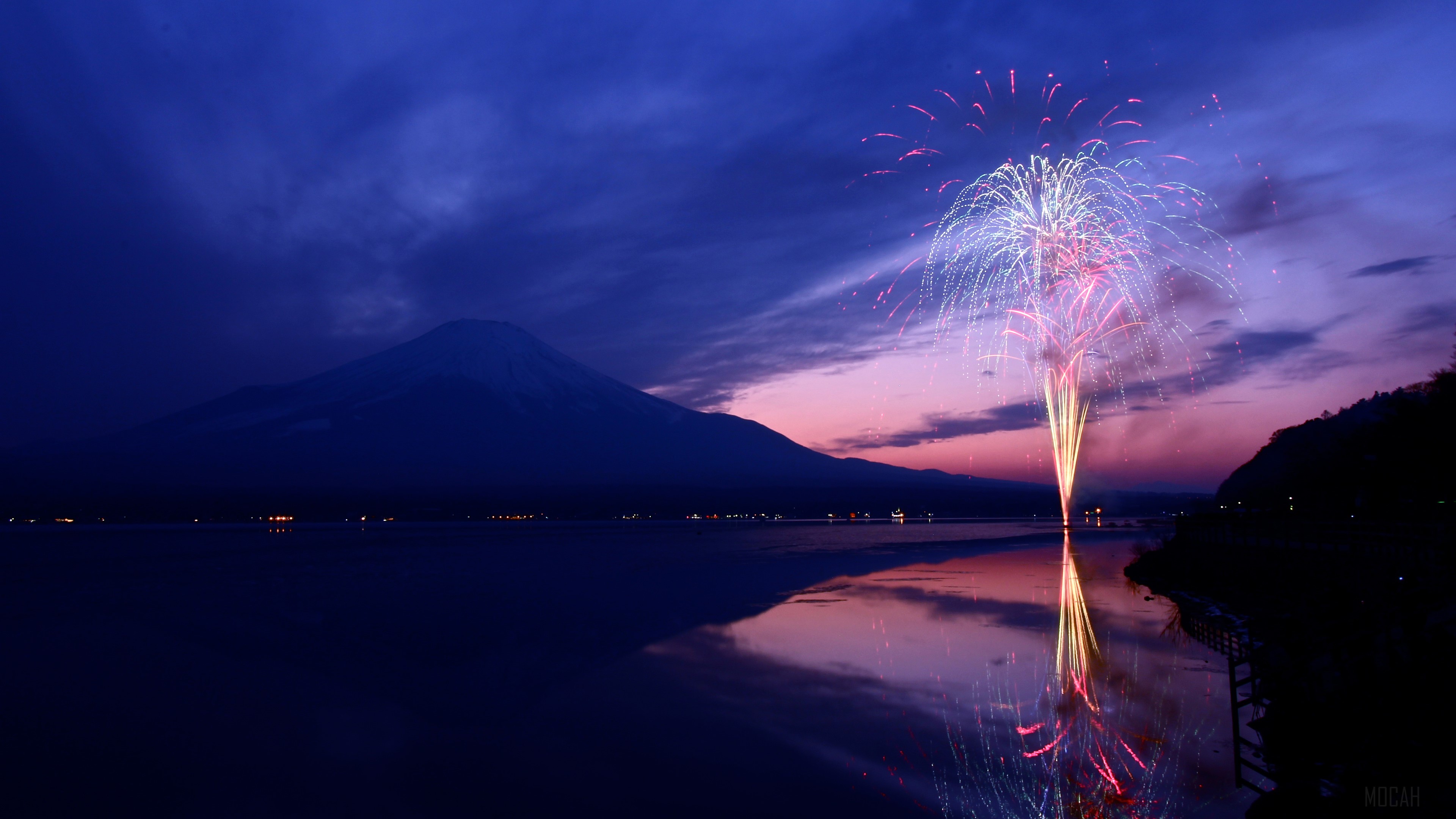 Mount Fuji Fireworks Japan HD Wallpaper