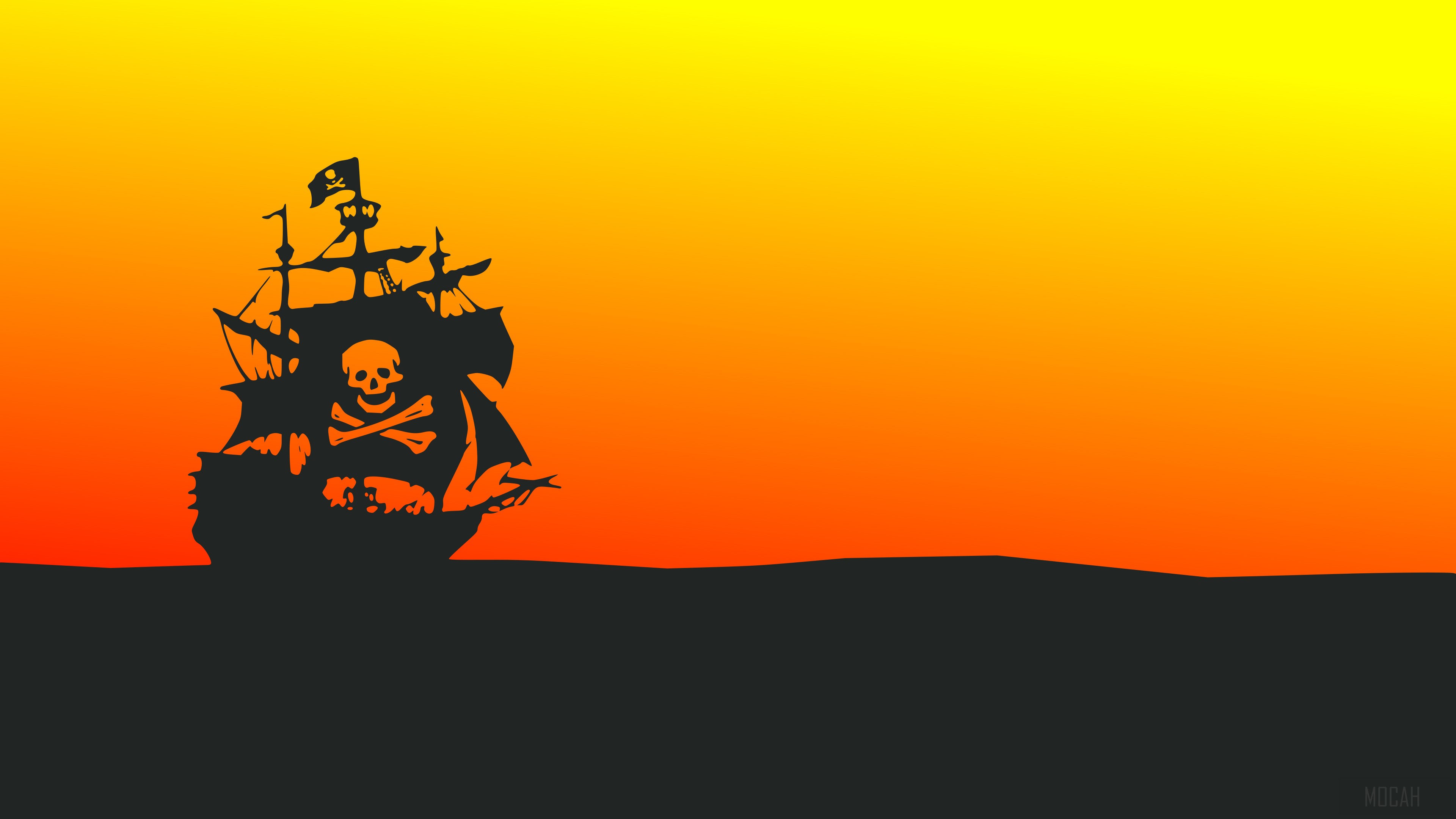 Pirate Ship with Jolly Roger Flag HD Wallpaper
