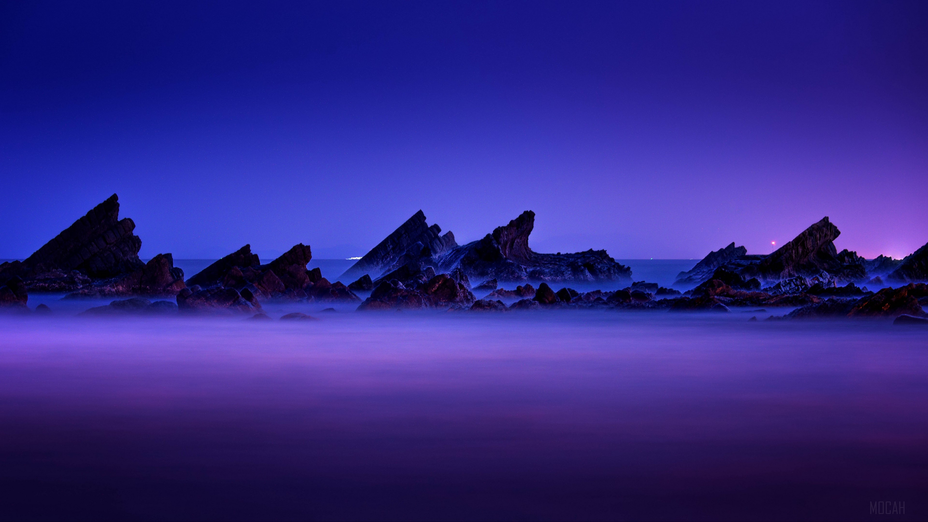 Sea rocks at twilight 4K HD Wallpaper