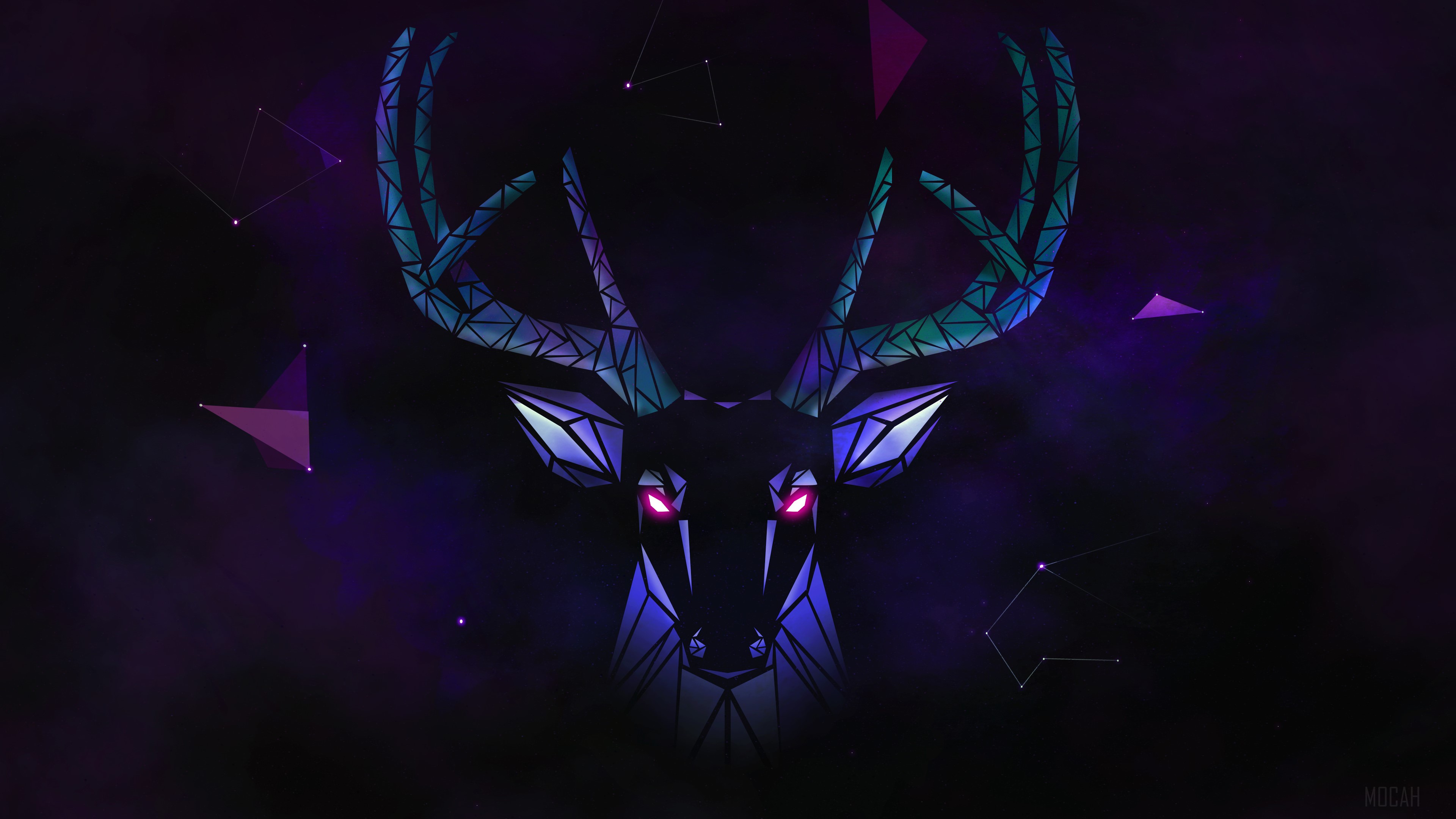 Geometric Deer with Glowing Eyes and Constellations HD Wallpaper