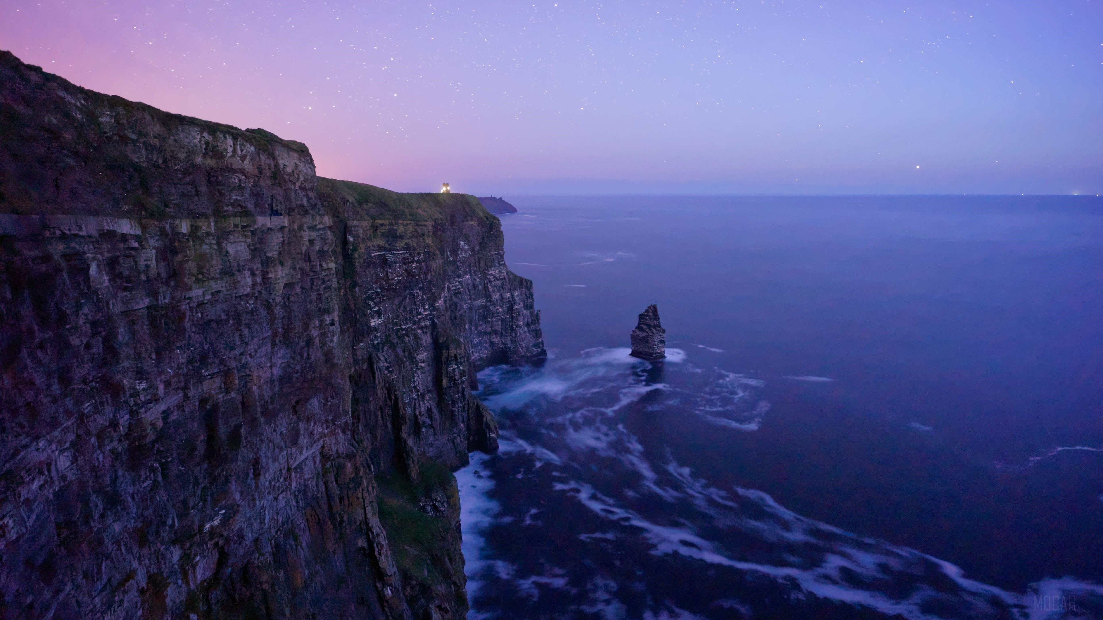 Cliffs and Sea at Twilight with Stars HD Wallpaper
