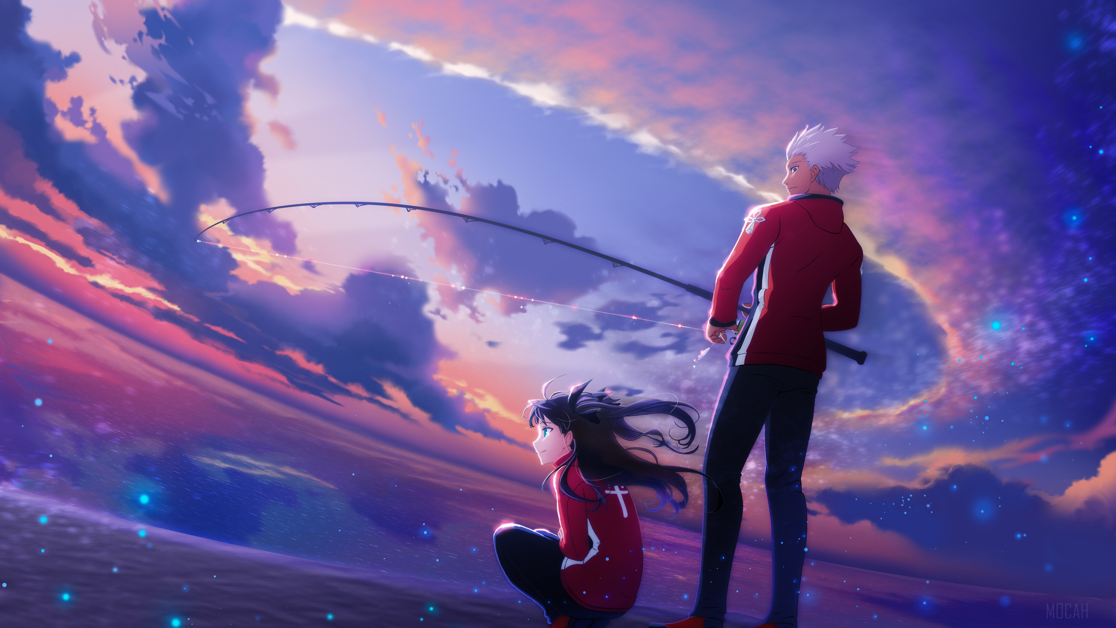 Archer from Fate Series fishing at sunset HD Wallpaper