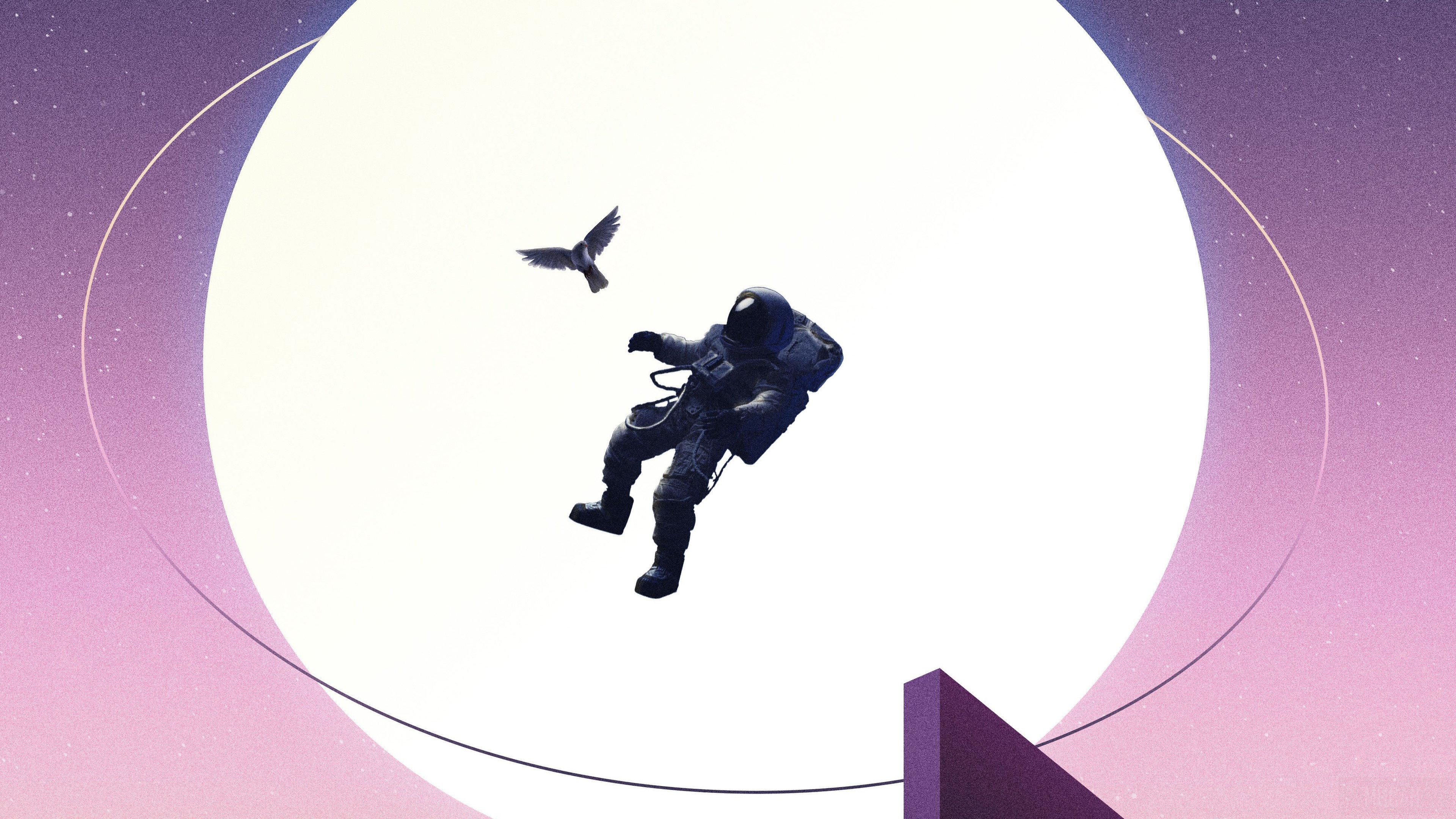 Astronaut and Bird in Space with Planet HD Wallpaper