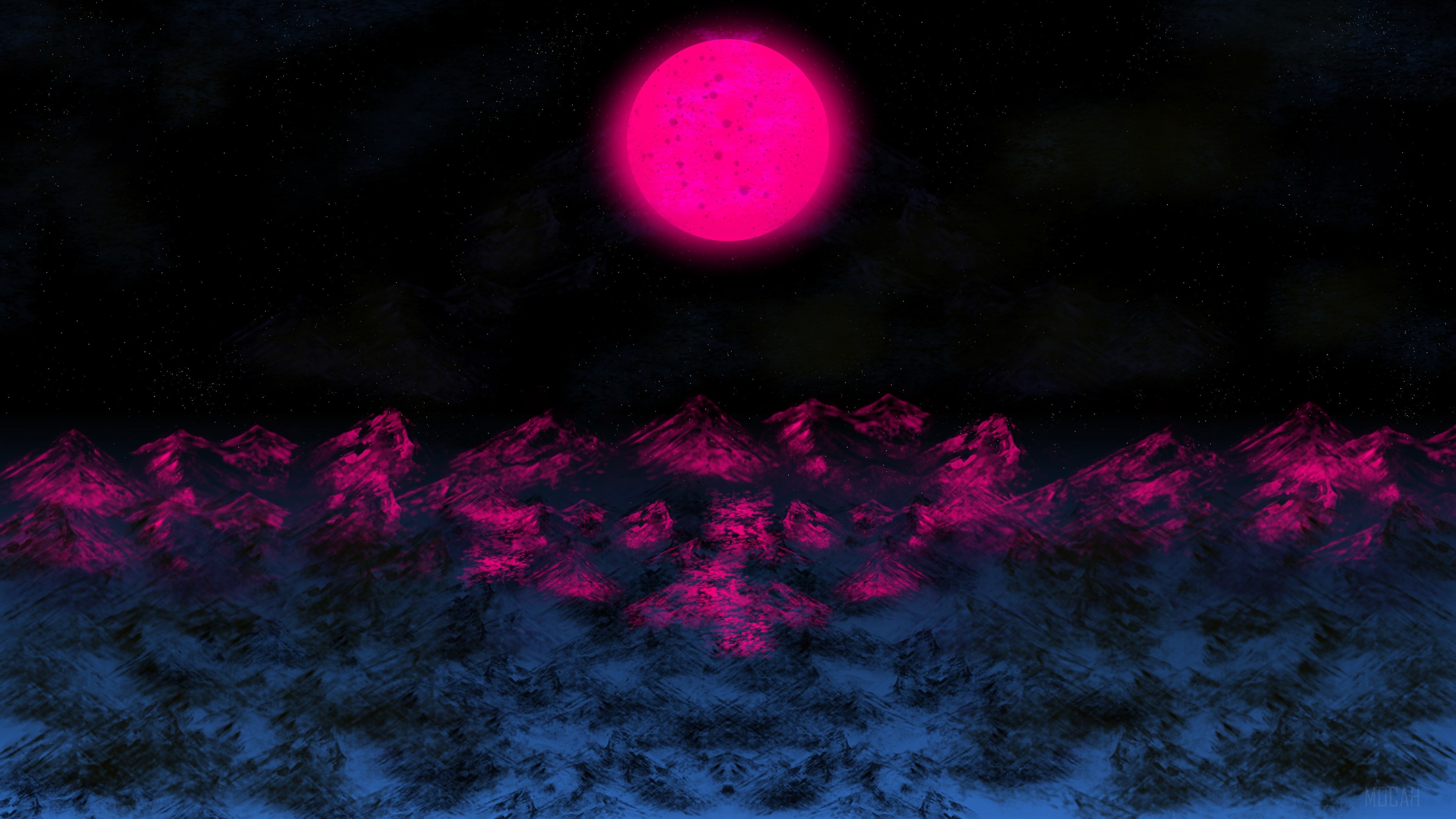 Pink Moon Over Mountains HD Wallpaper
