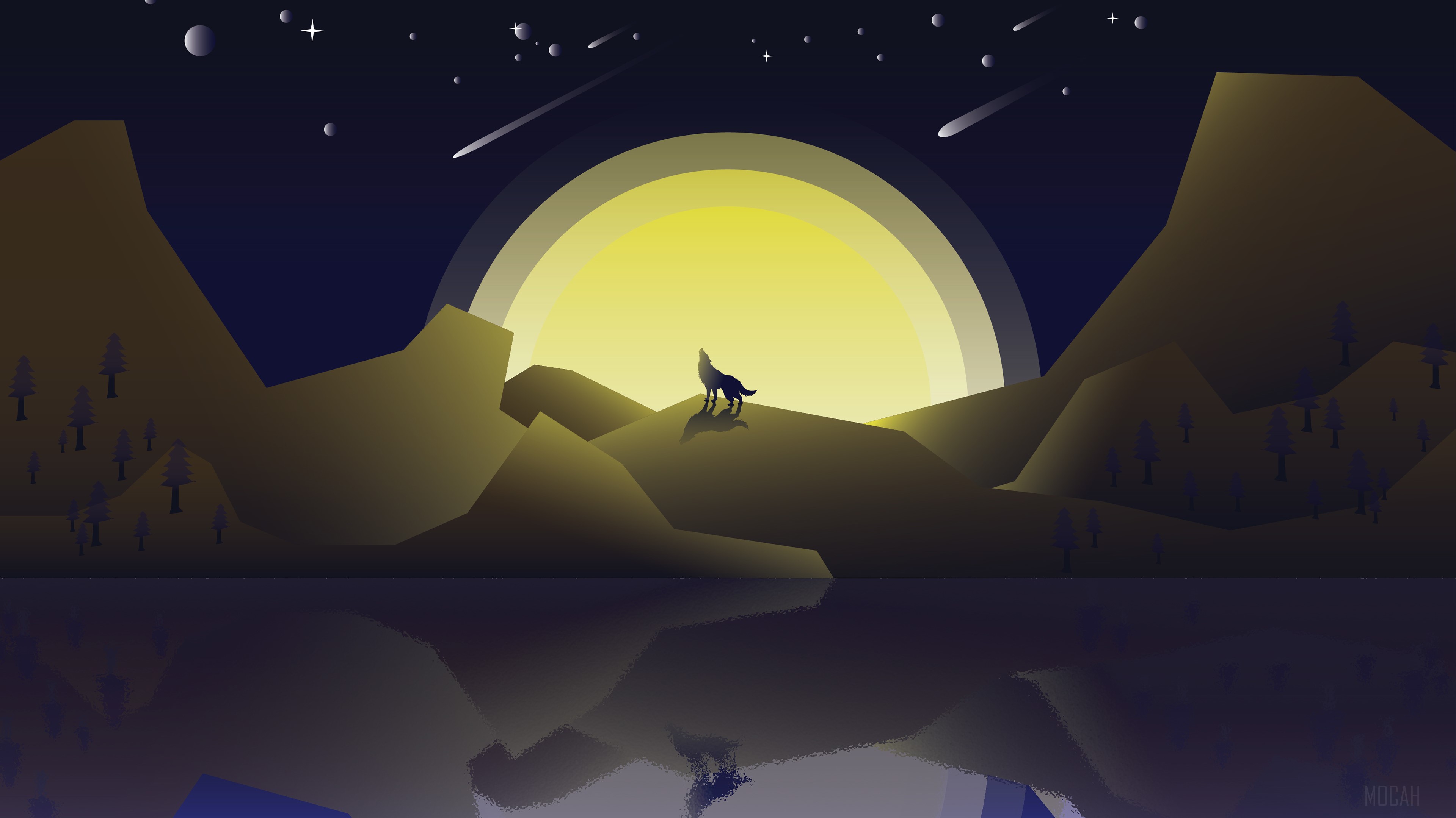 Wolf Howling at Moon Minimalist 4K HD Wallpaper