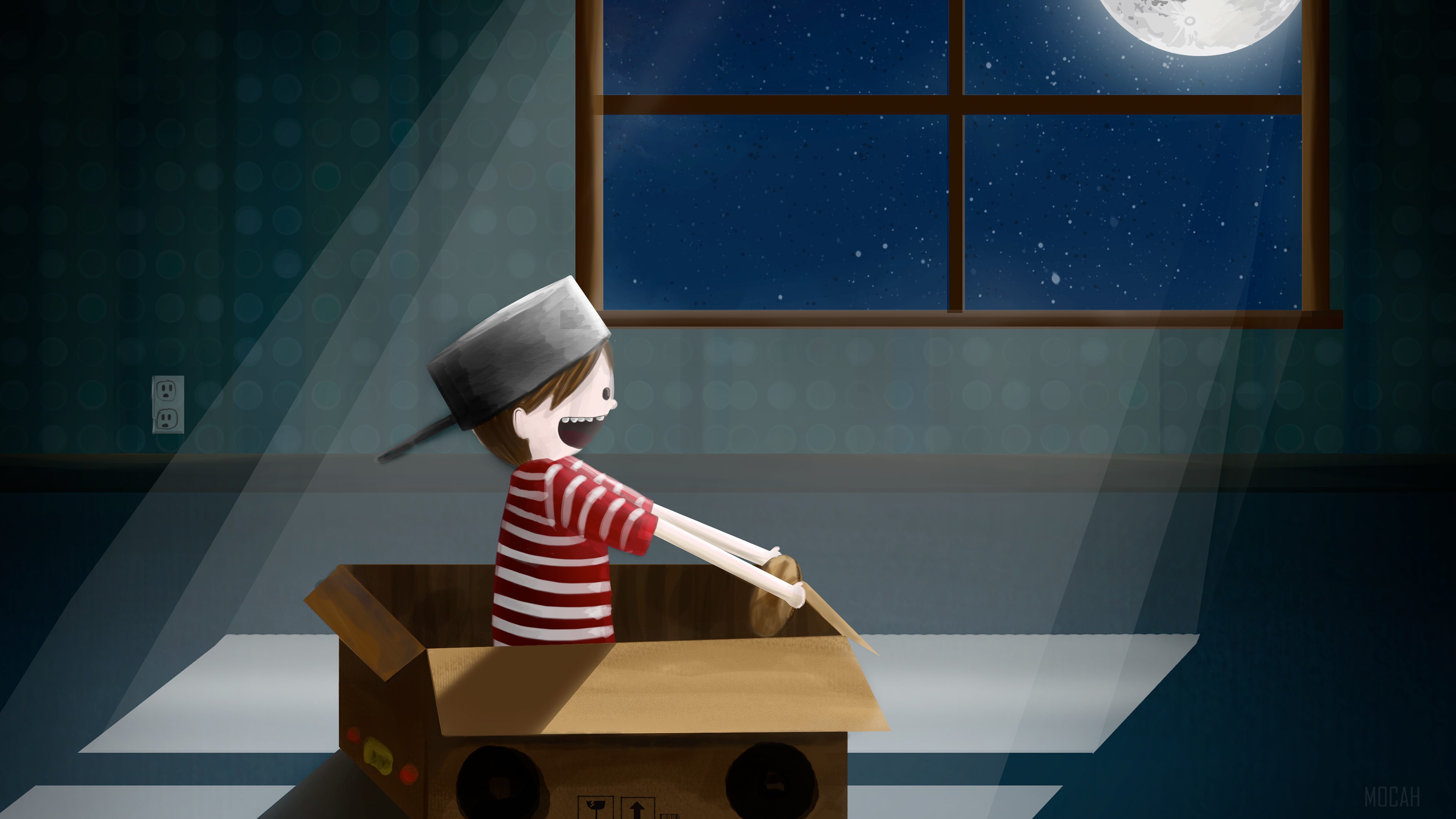 Boy in a boxcar illustration 4K HD Wallpaper
