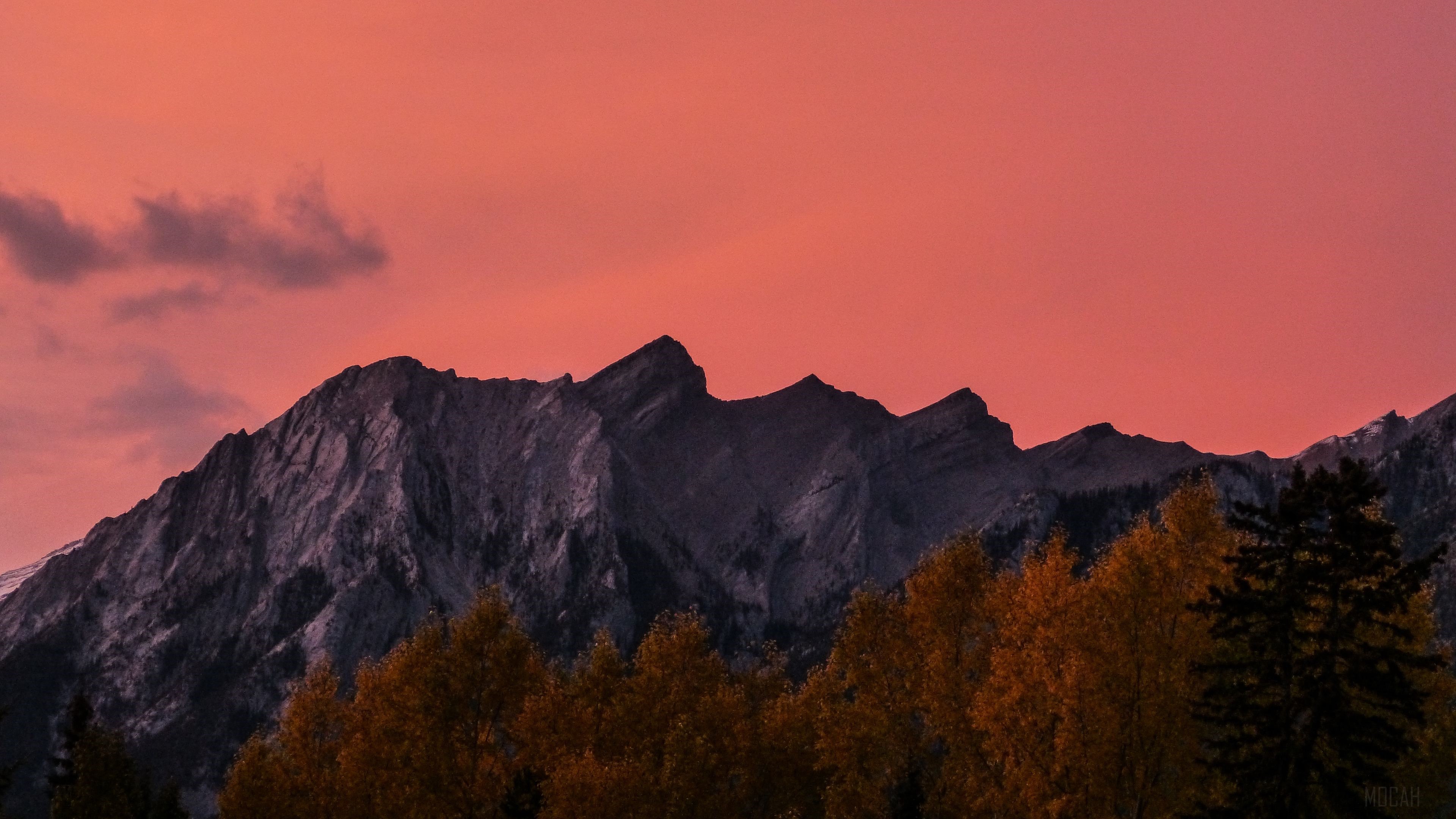 Mountain Range at Sunset with Autumn Trees 4K HD Wallpaper