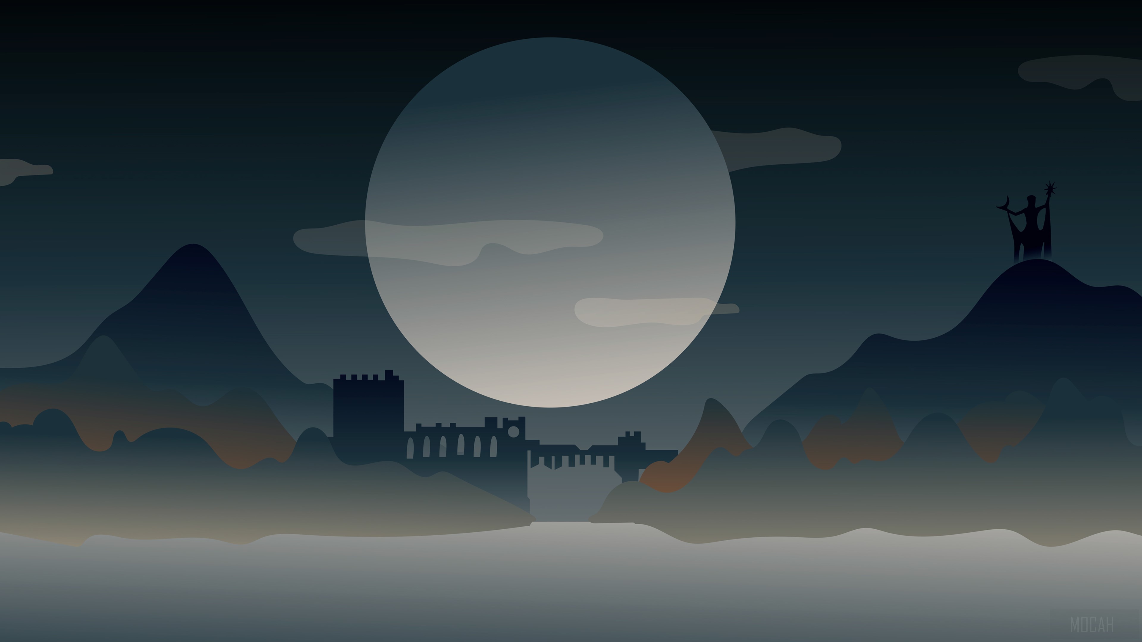 Dark Night Landscape with Moon and Castle HD Wallpaper