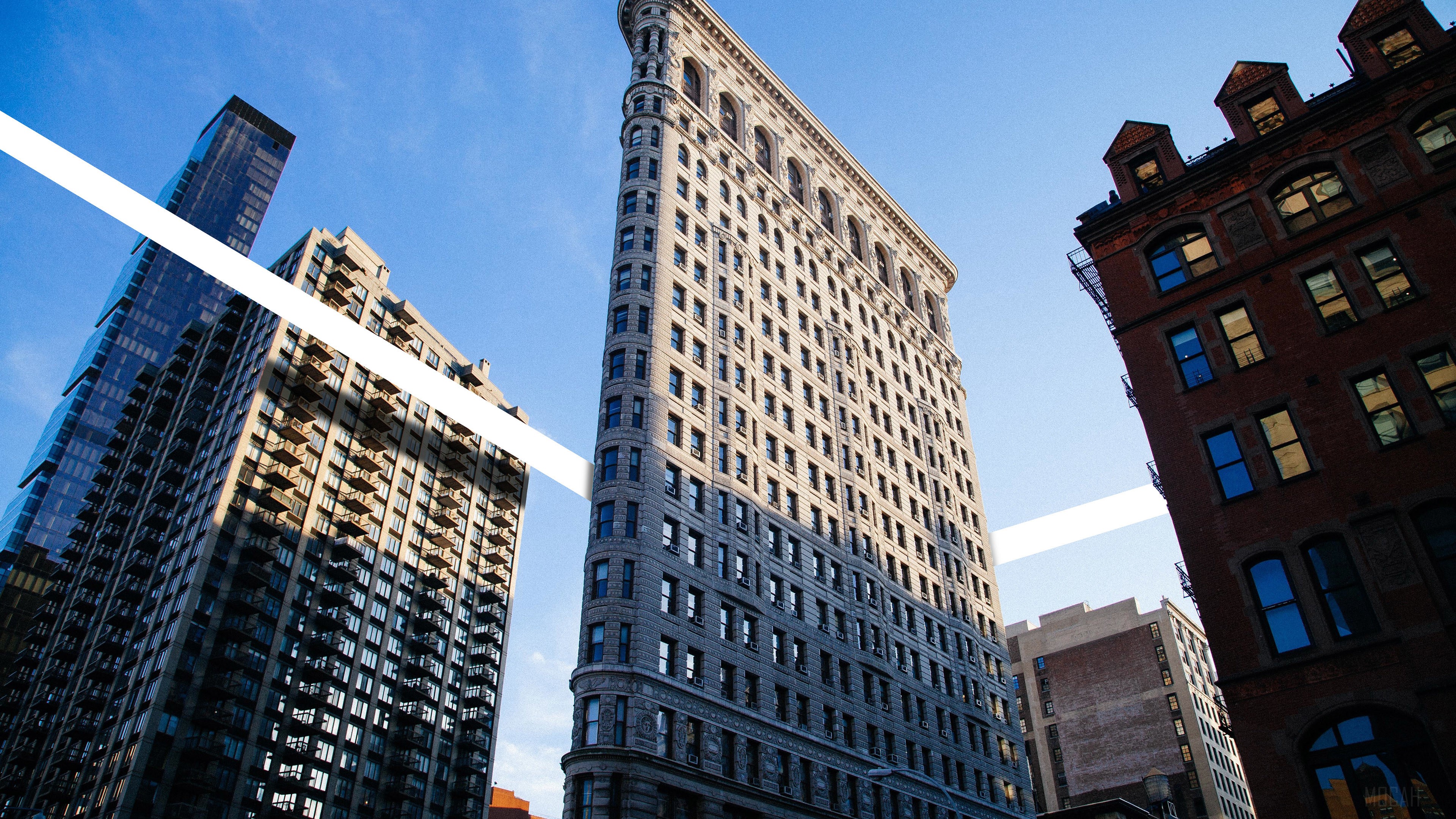 Flatiron Building and modern skyscrapers in New York City 4K HD Wallpaper