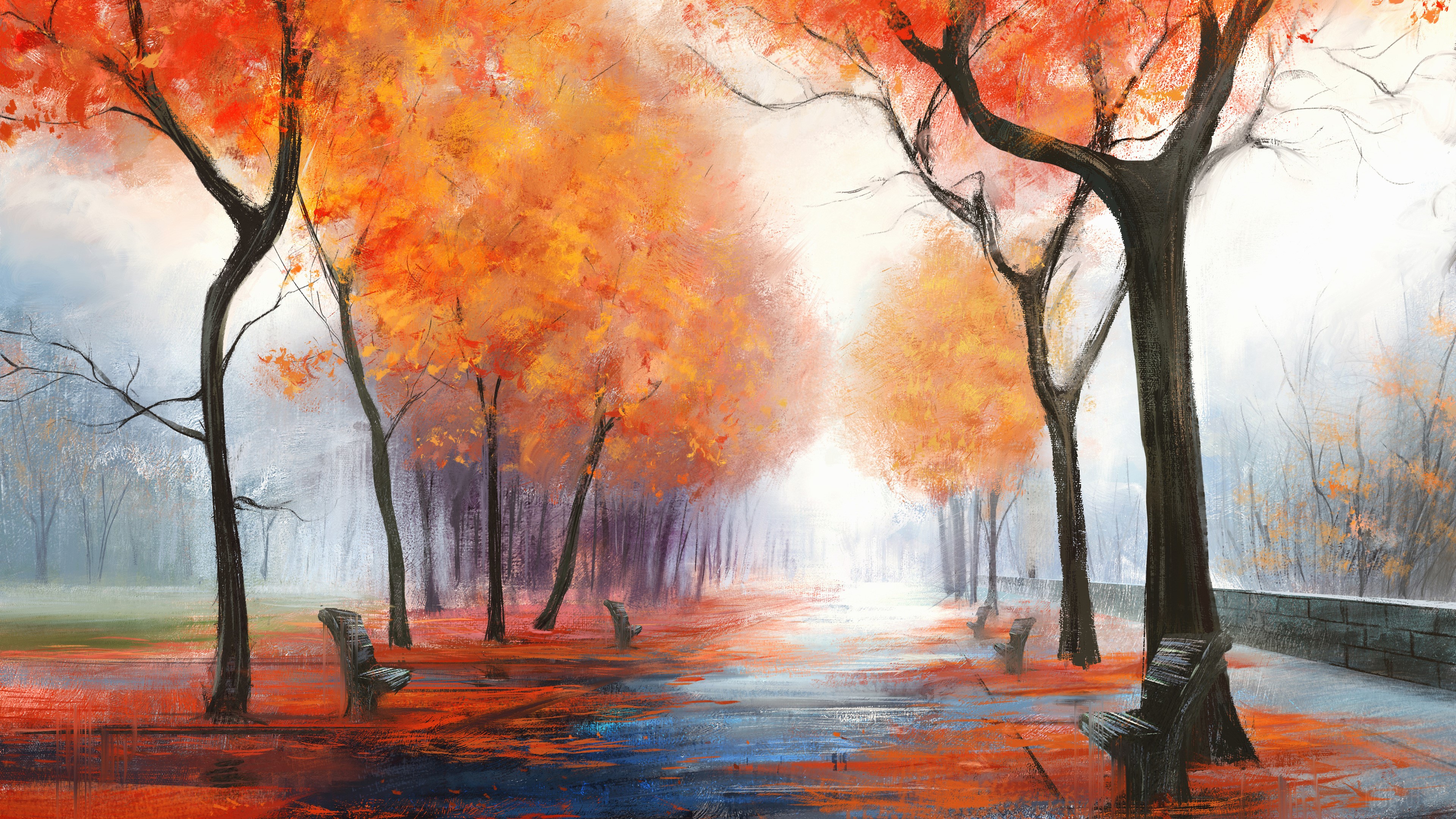 Autumn Park Digital Art HD Wallpaper