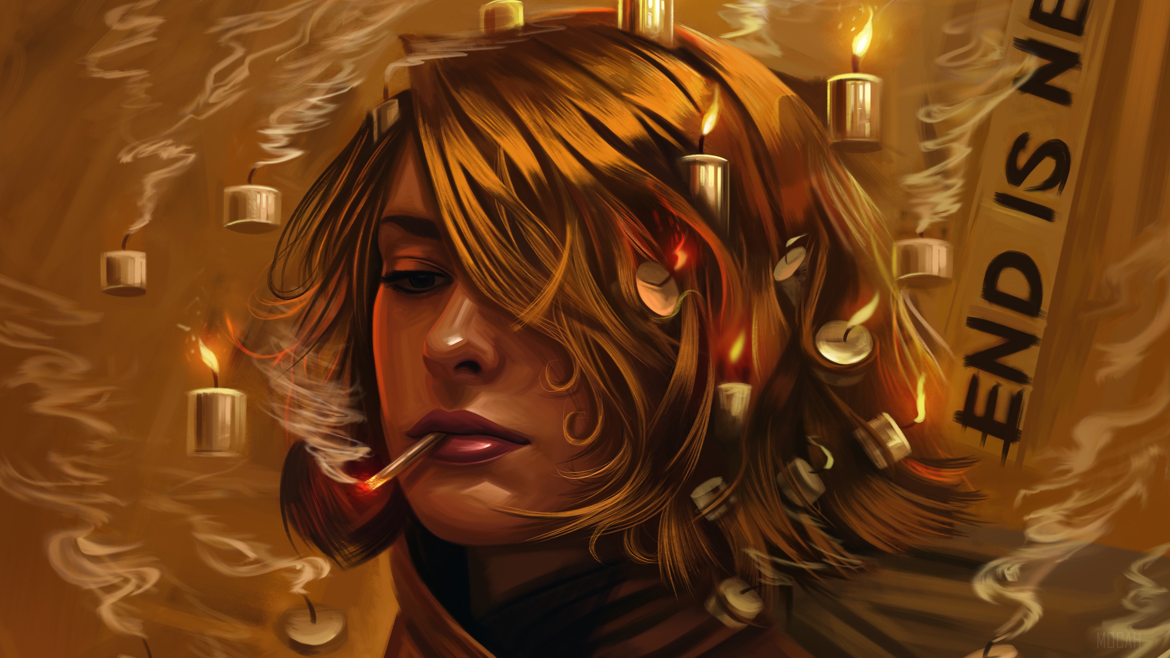 Smoking Girl with Candles 4K HD Wallpaper