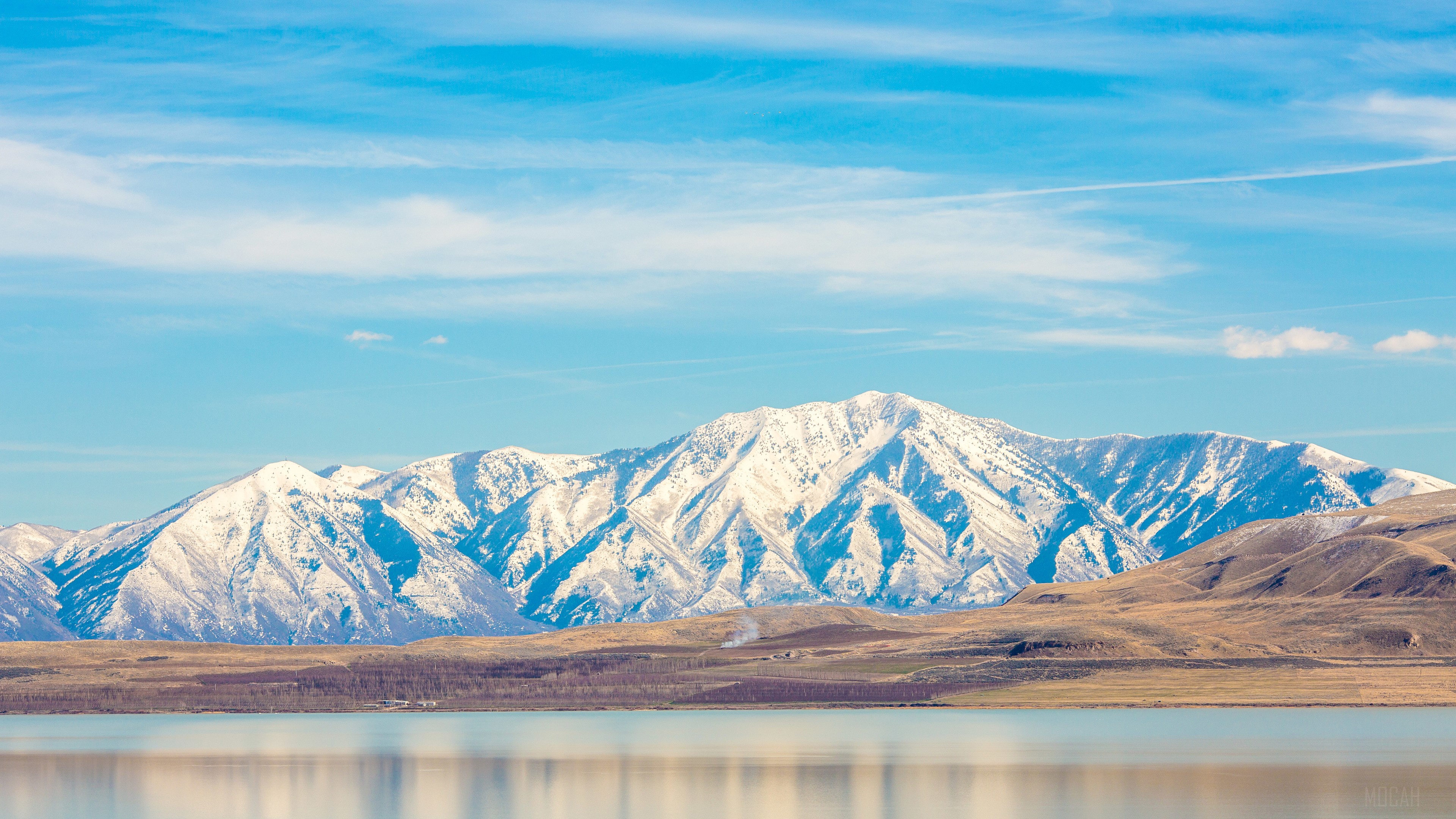 Snow-capped mountains over Utah Lake HD Wallpaper