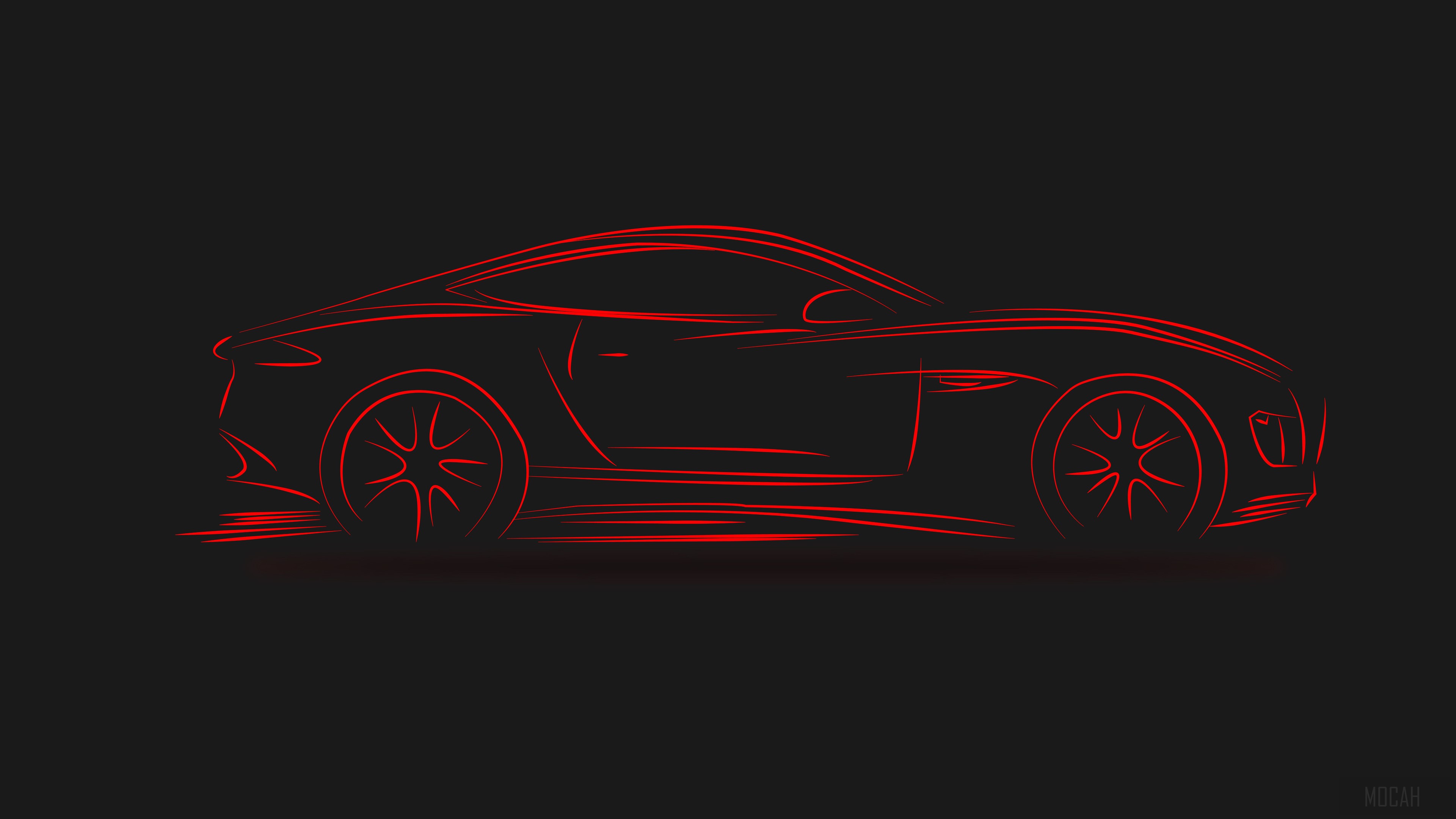 Red outline of an Audi car on a black background HD Wallpaper