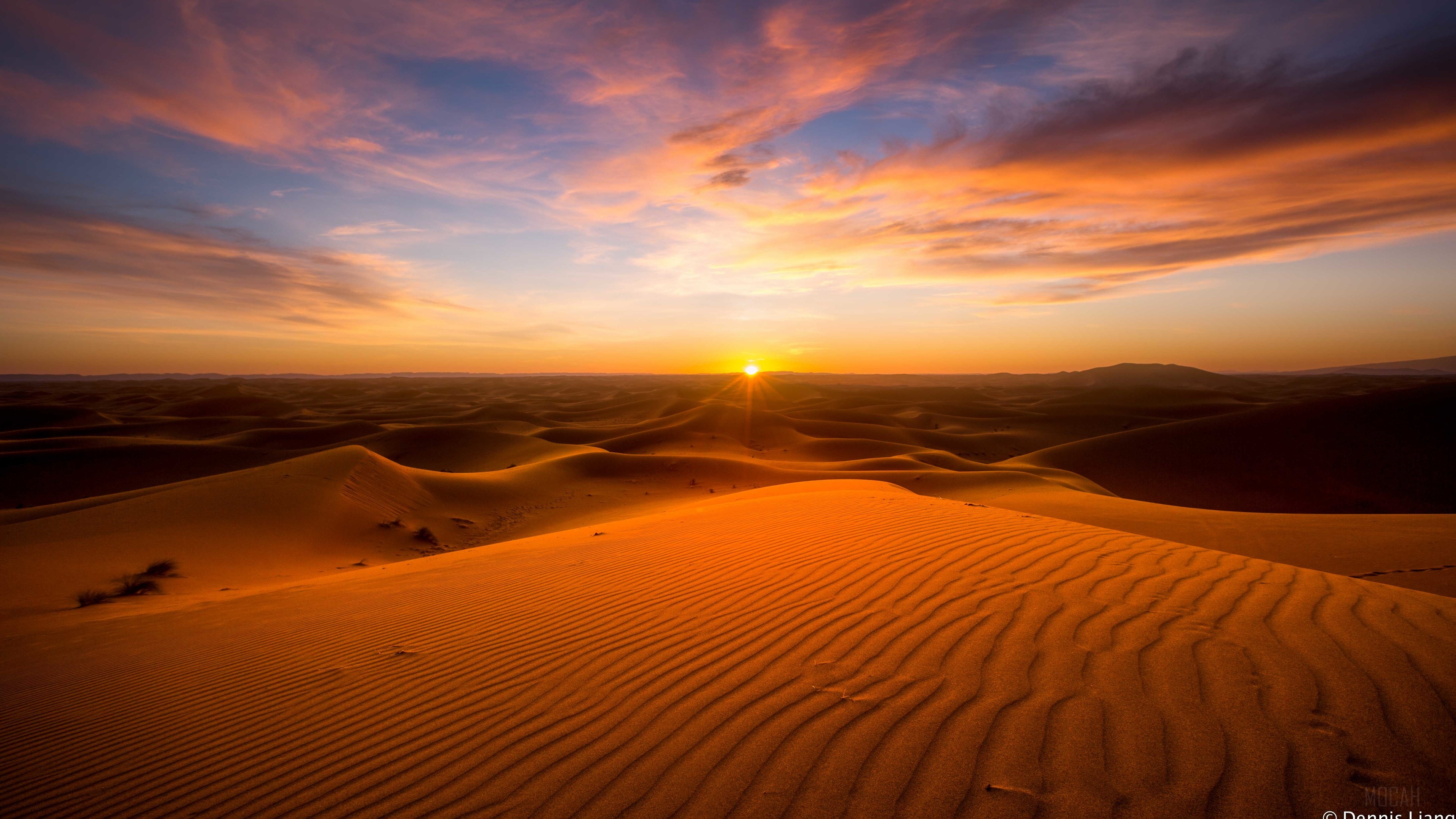 Desert dunes at sunset 4K HD Wallpaper