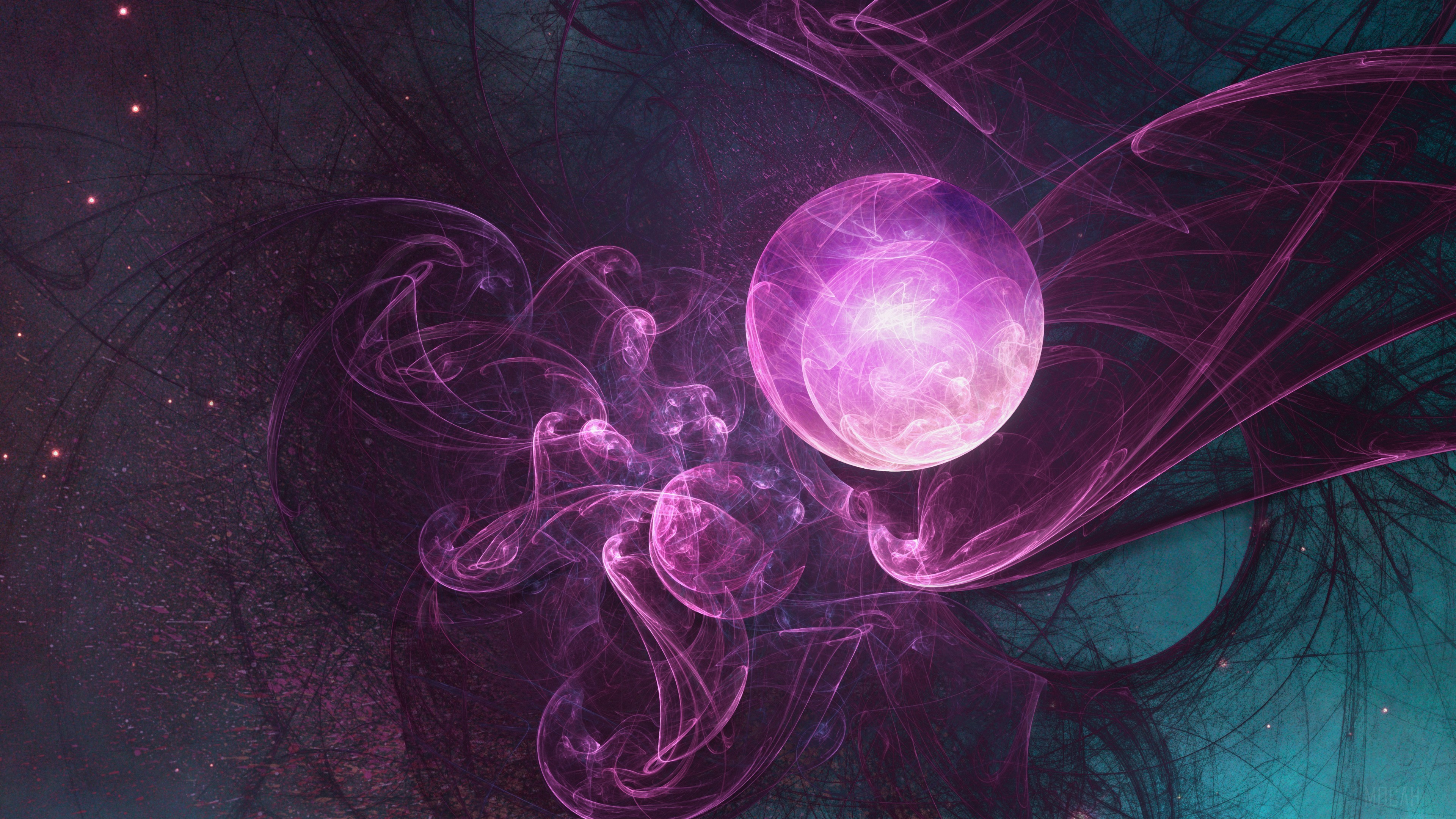 Abstract Fractal Nebula with Glowing Orb and Stars 4K HD Wallpaper
