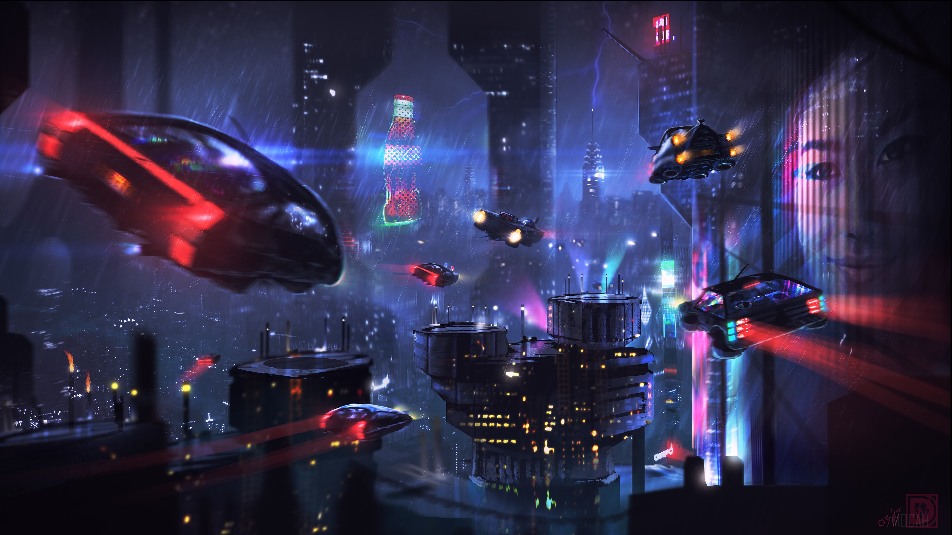 Sci-fi vehicles in a futuristic city 4K HD Wallpaper