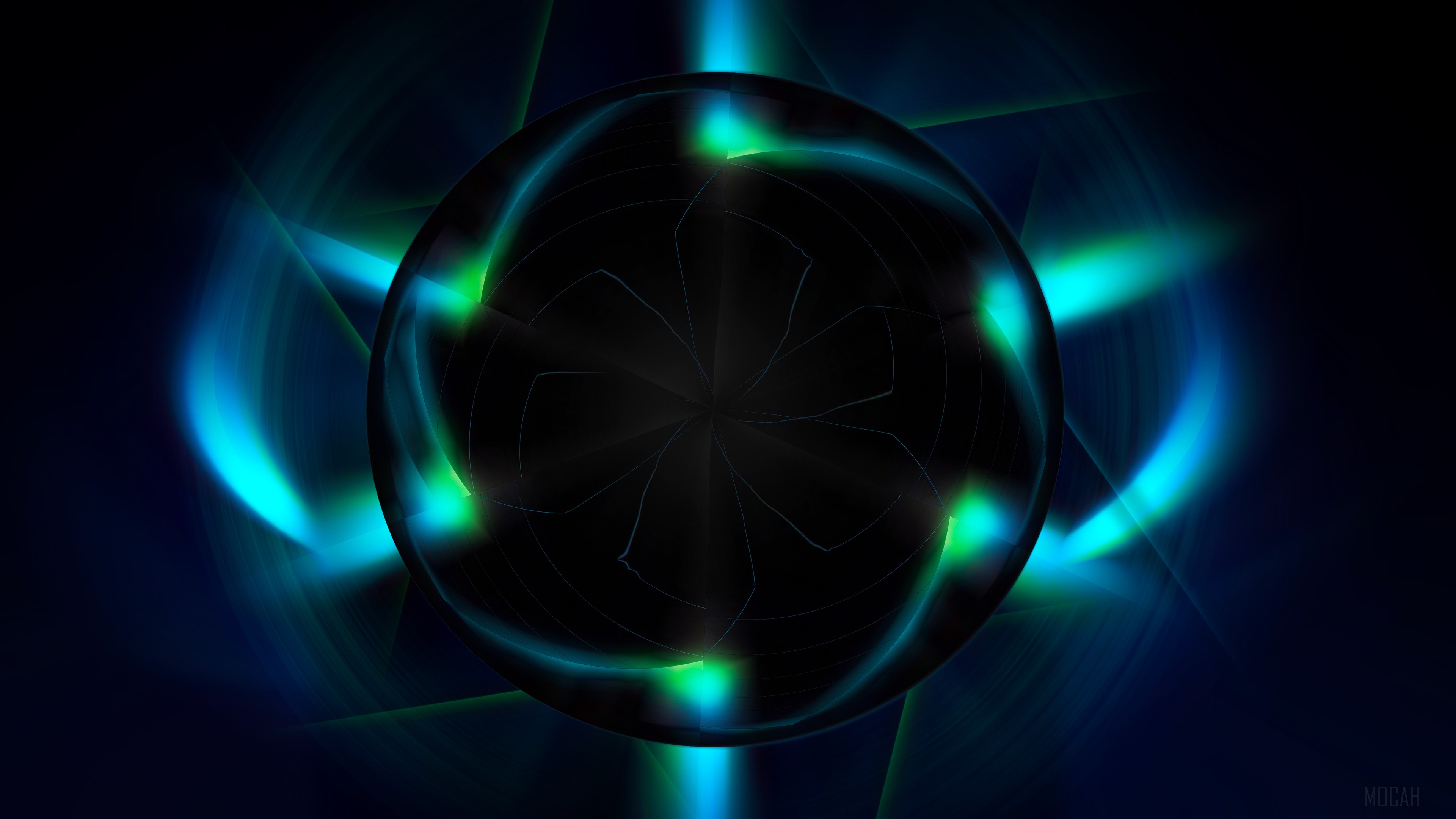 Abstract Sphere with Blue and Green Lights 4K HD Wallpaper