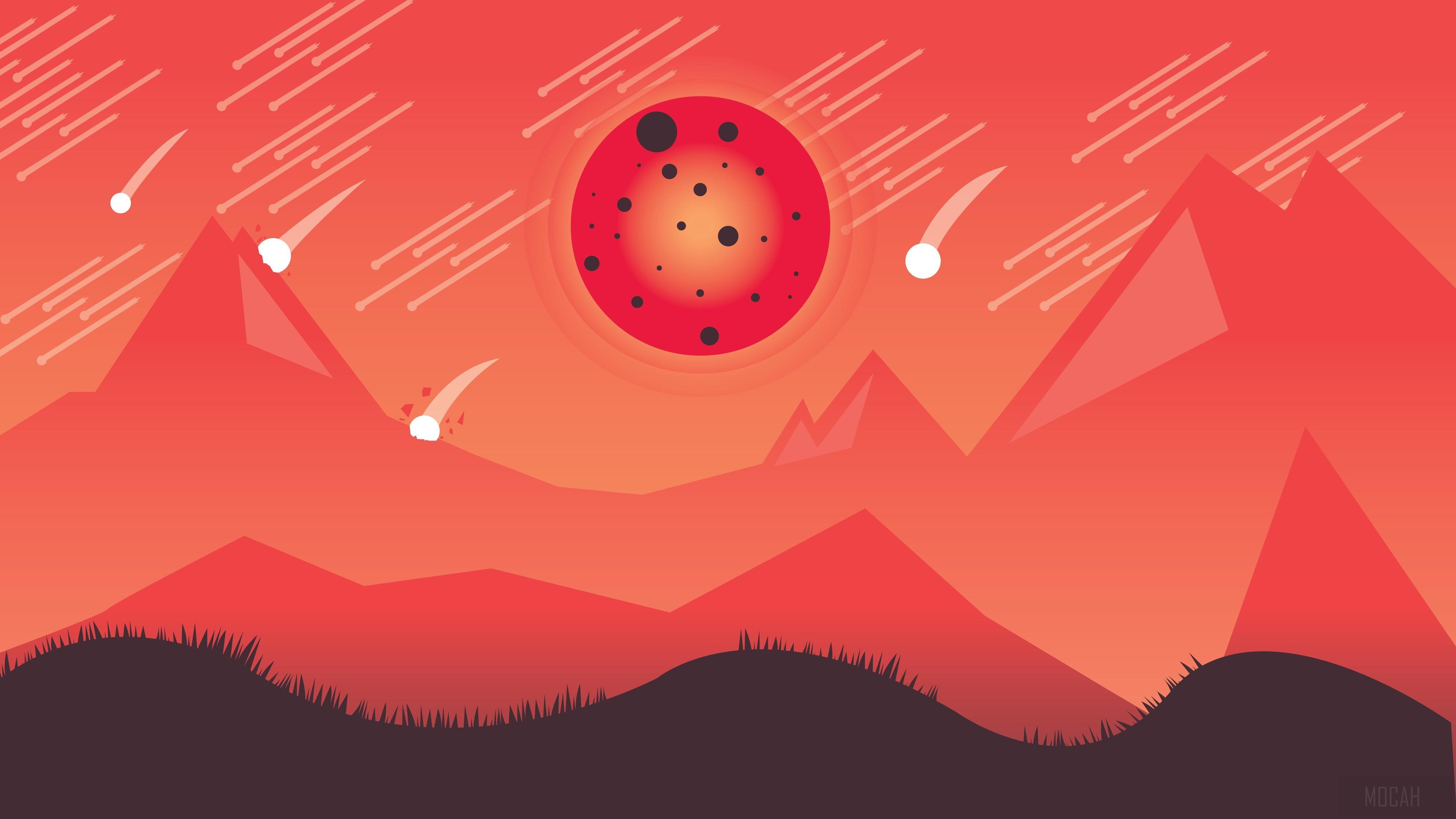 Blood Moon Night with Meteor Showers 4K HD Wallpaper