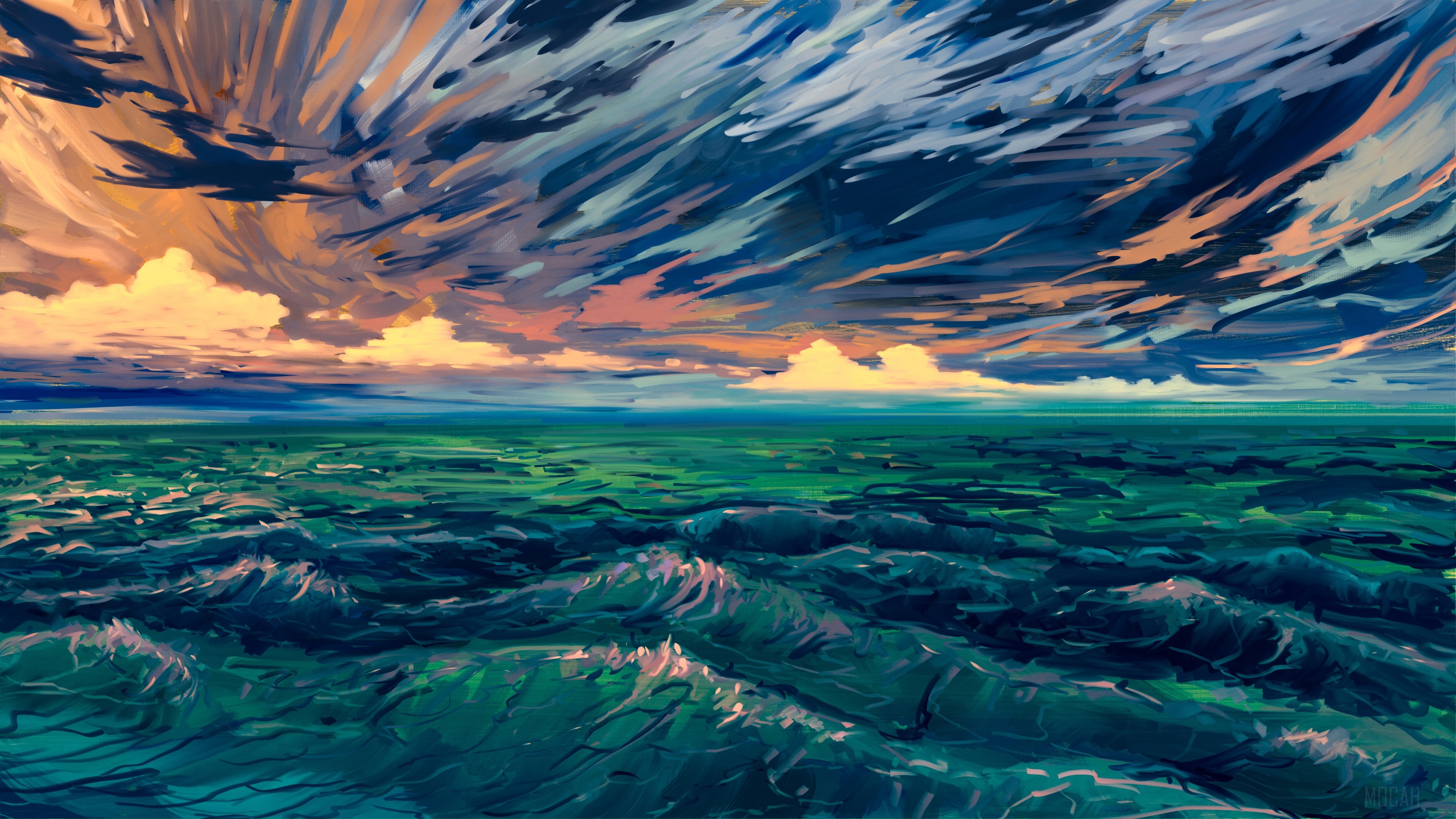 Impressionistic Seascape with Dramatic Sky HD Wallpaper