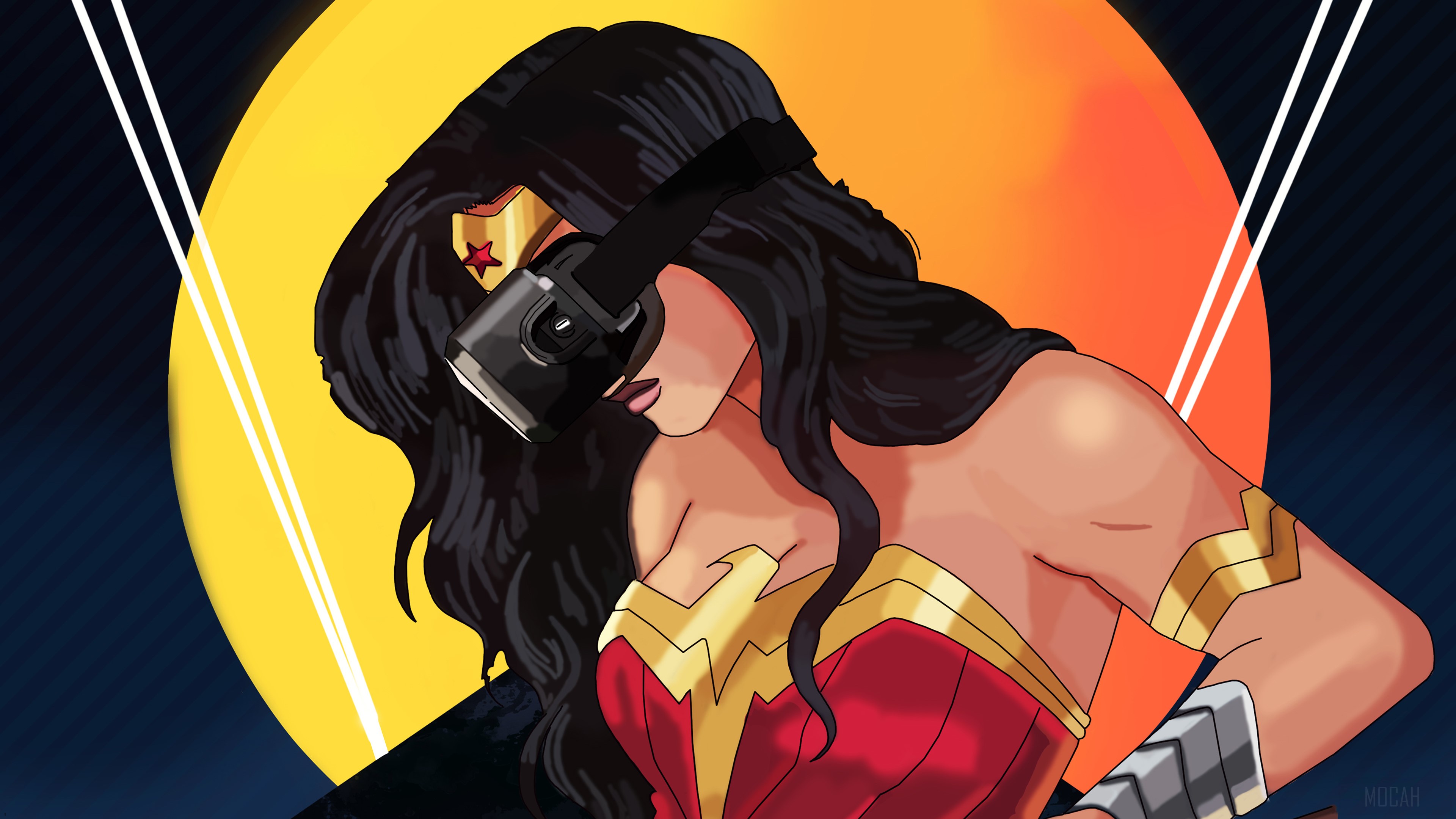 Wonder Woman Using VR Headset HD Wallpaper