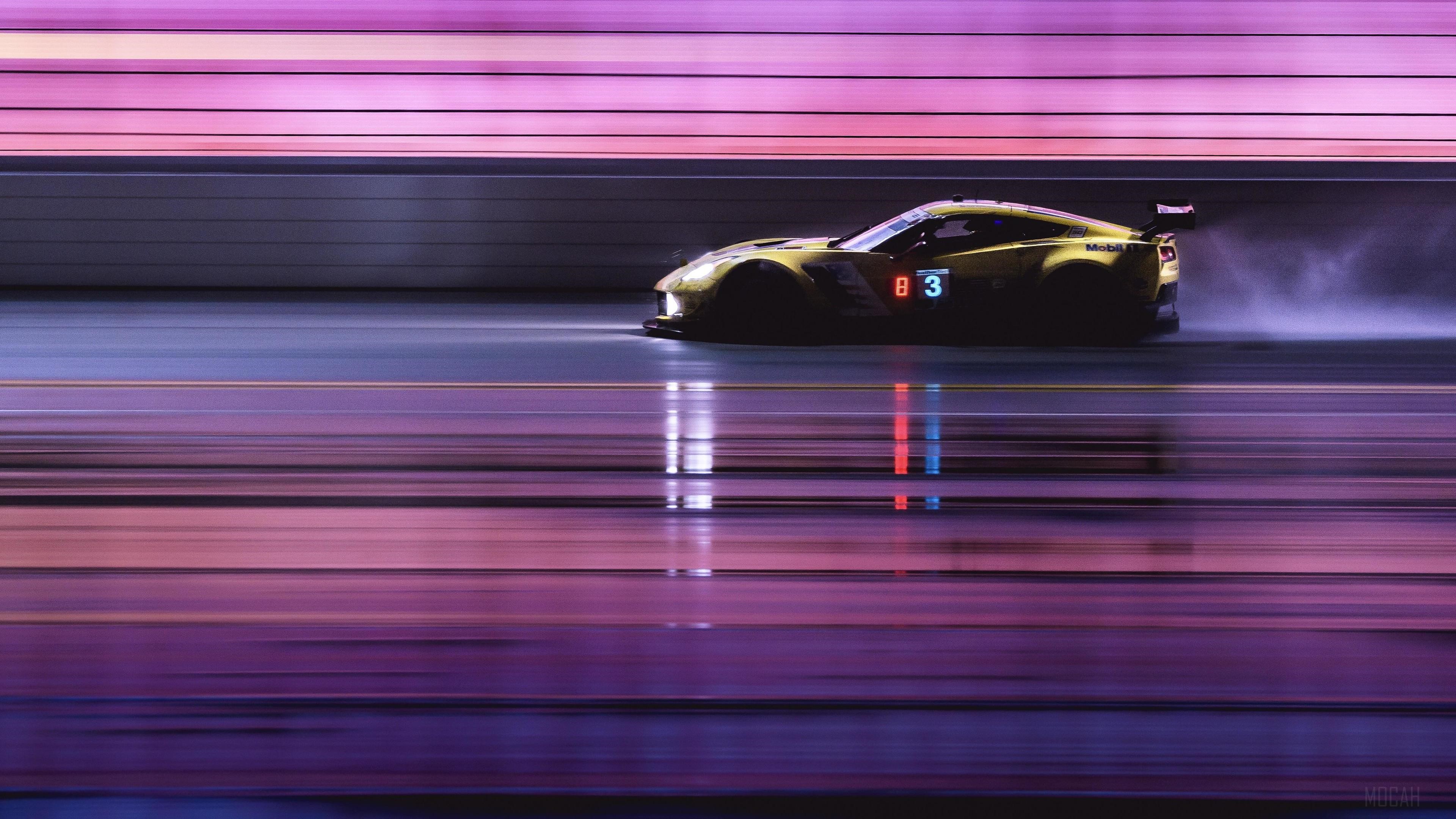 Yellow Corvette Race Car with Number 83 on Track HD Wallpaper