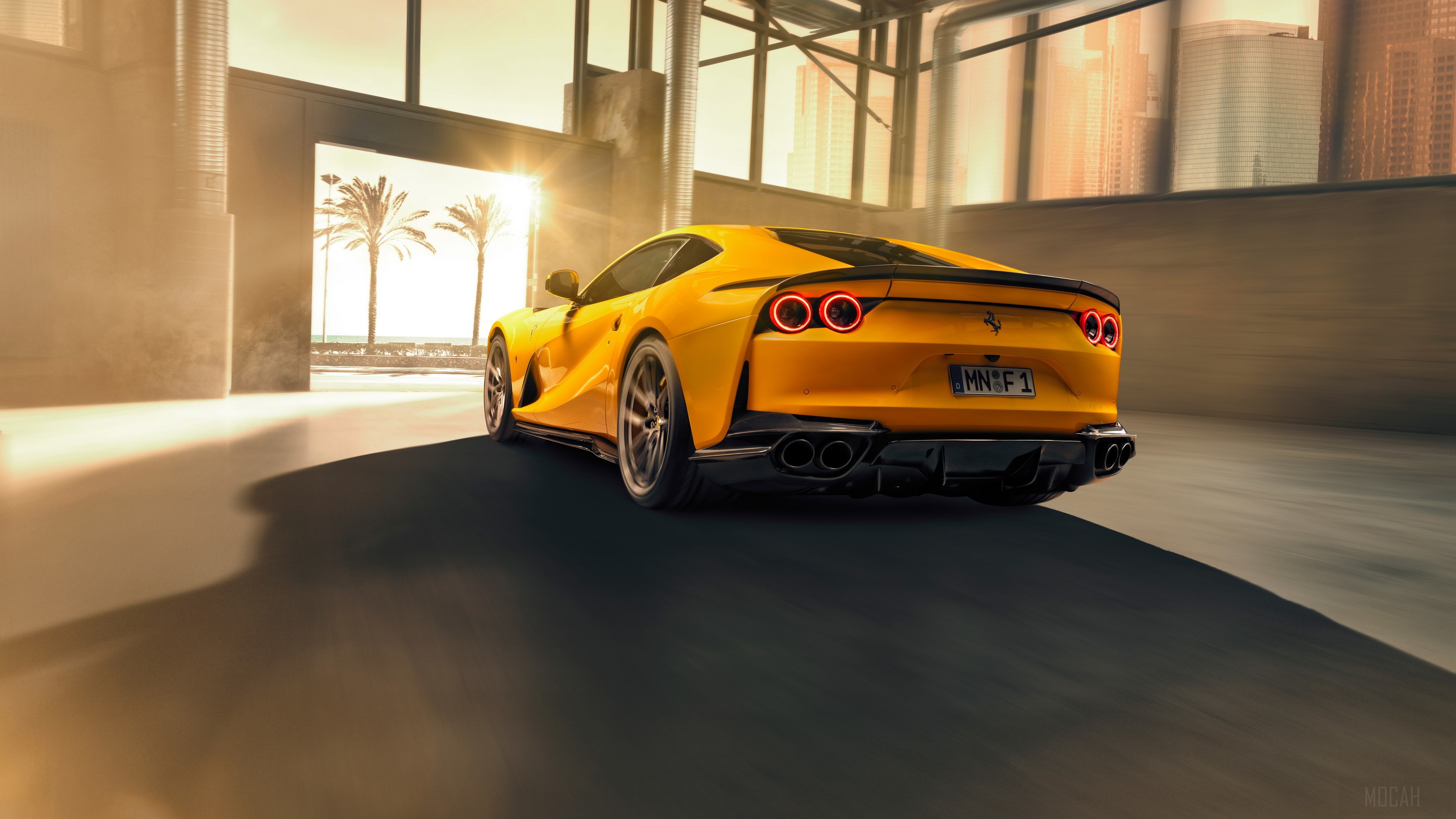 Yellow 2019 Ferrari 812 Superfast Novitec Rear 4K HD Wallpaper