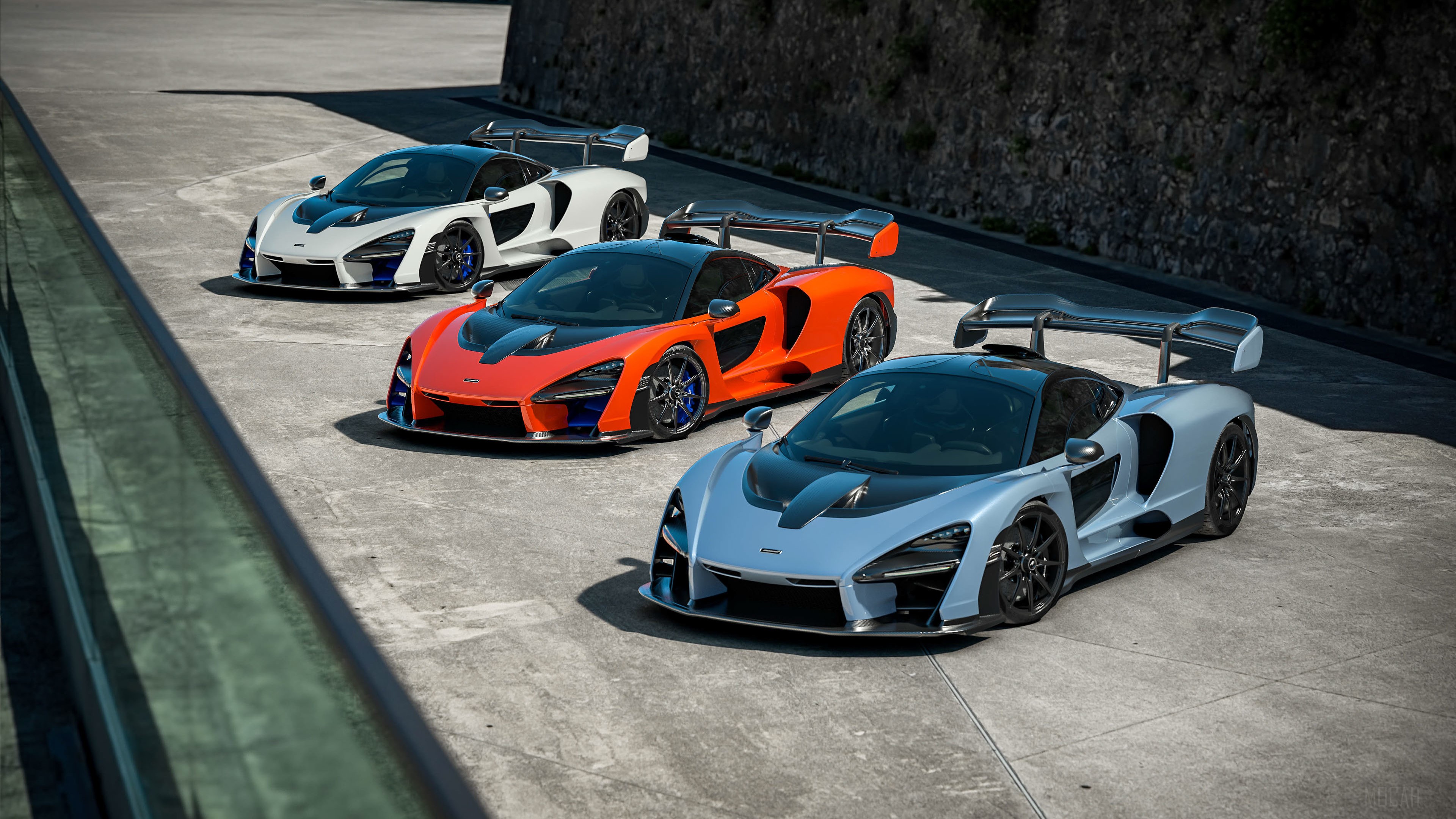 Three McLaren Senna cars in different colors HD Wallpaper
