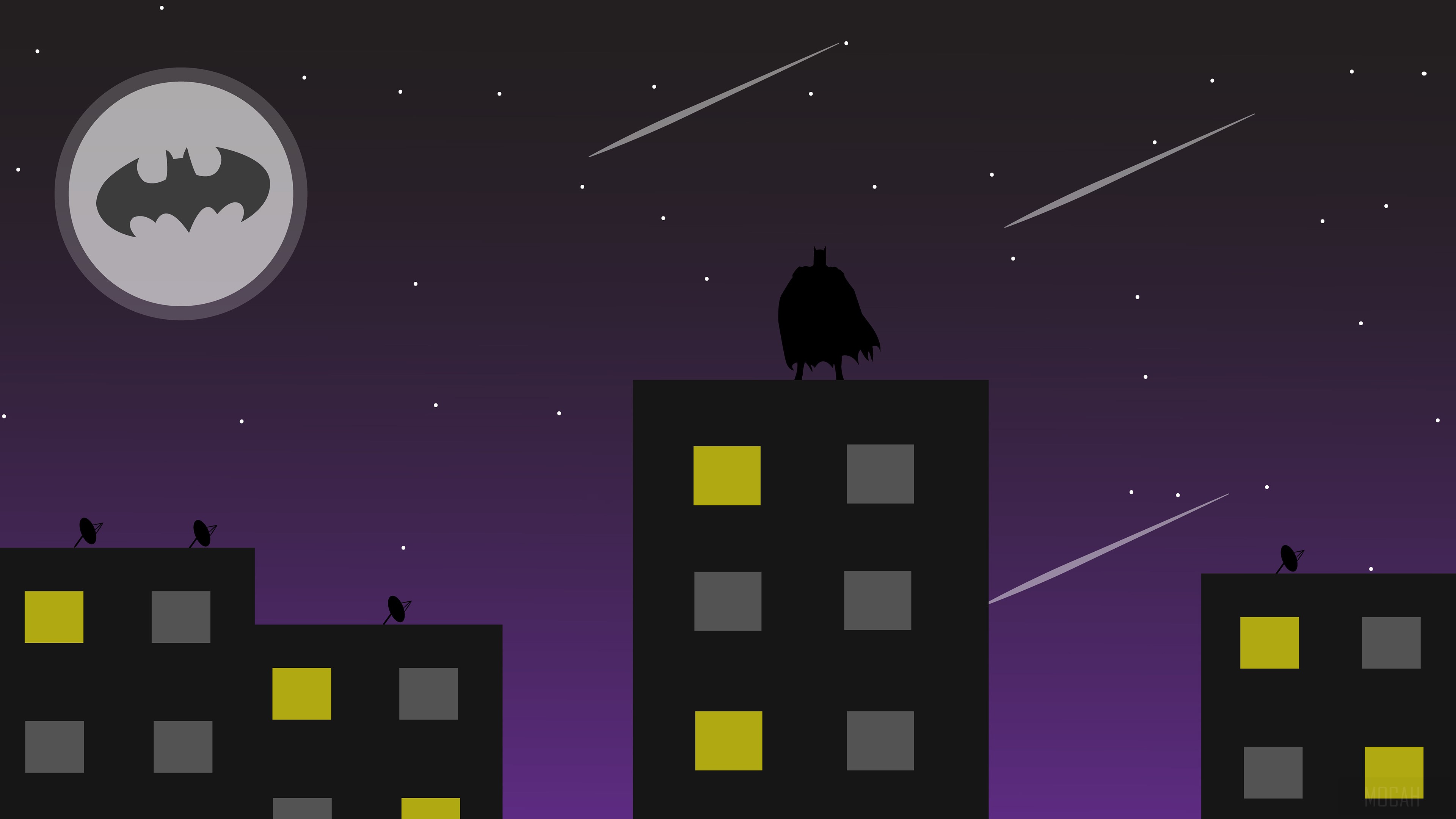 Batman on a rooftop with the Batsignal HD Wallpaper