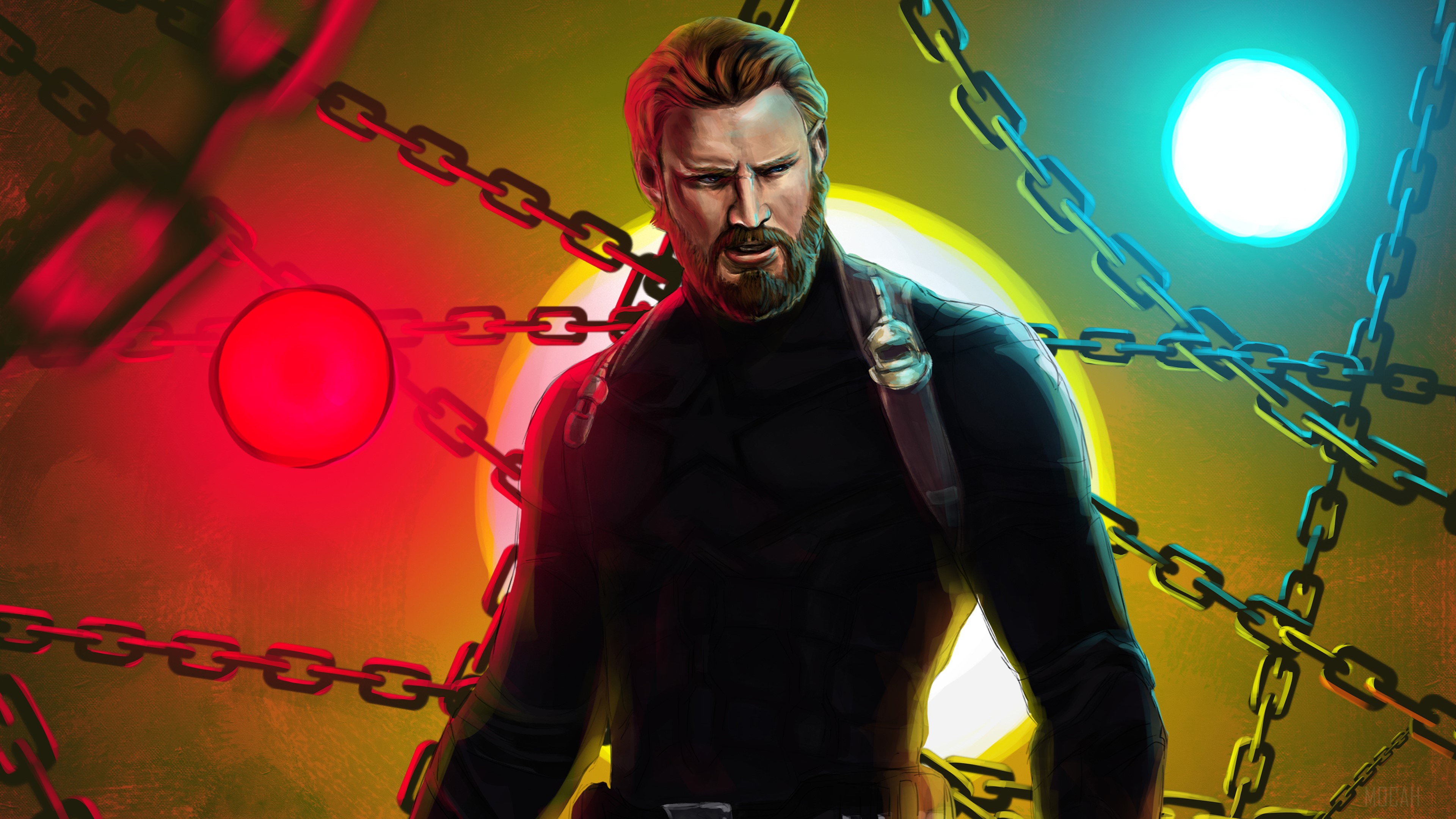 Captain America with beard in chains 4K HD Wallpaper