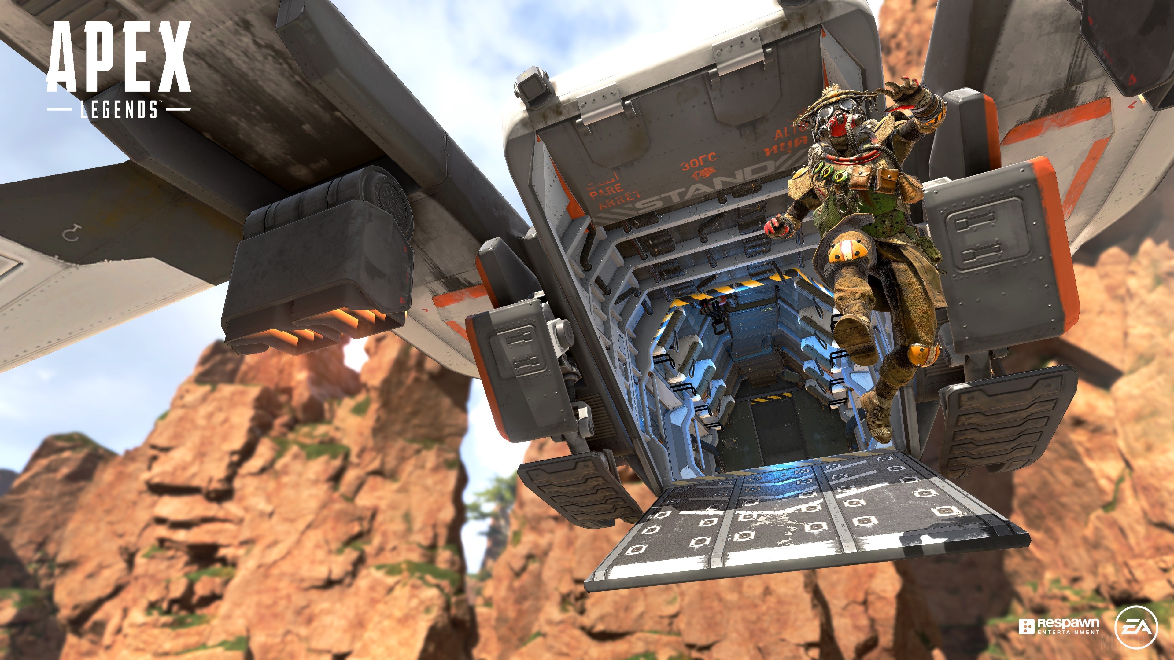 Bloodhound from Apex Legends jumping from a dropship 4K HD Wallpaper