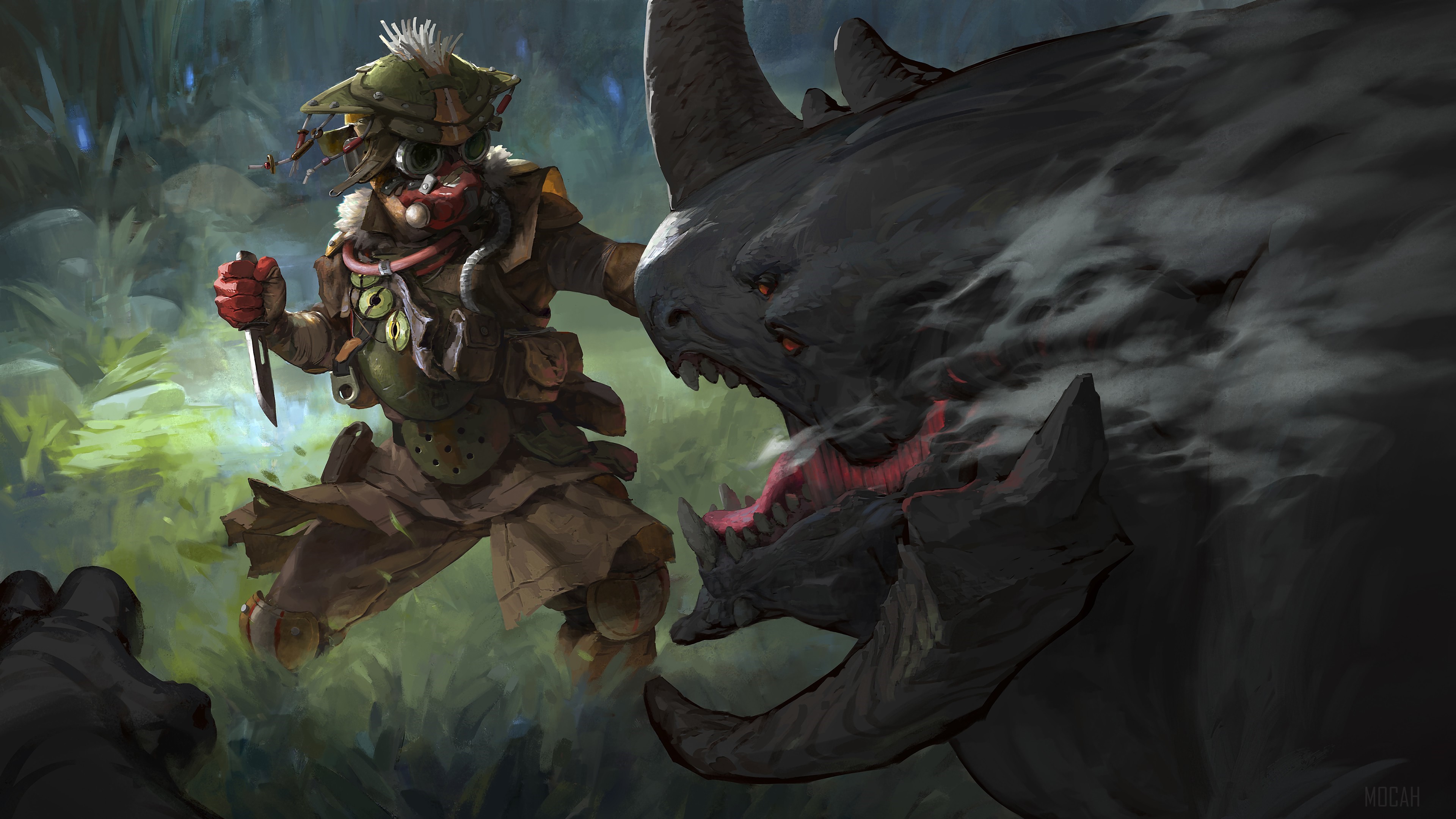 Apex Legends Bloodhound fighting a creature HD Wallpaper