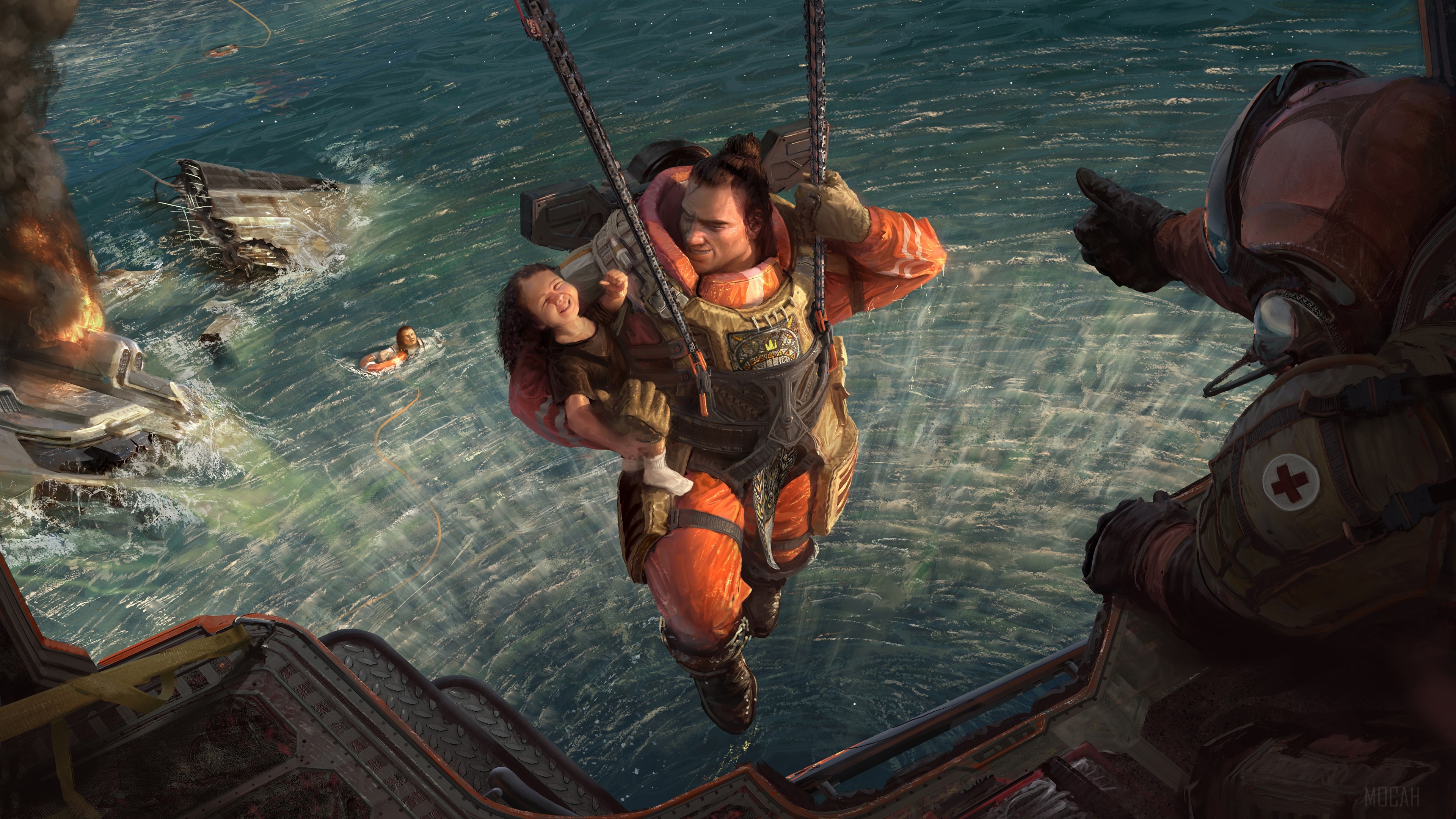 Gibraltar from Apex Legends rescuing a child 4K HD Wallpaper