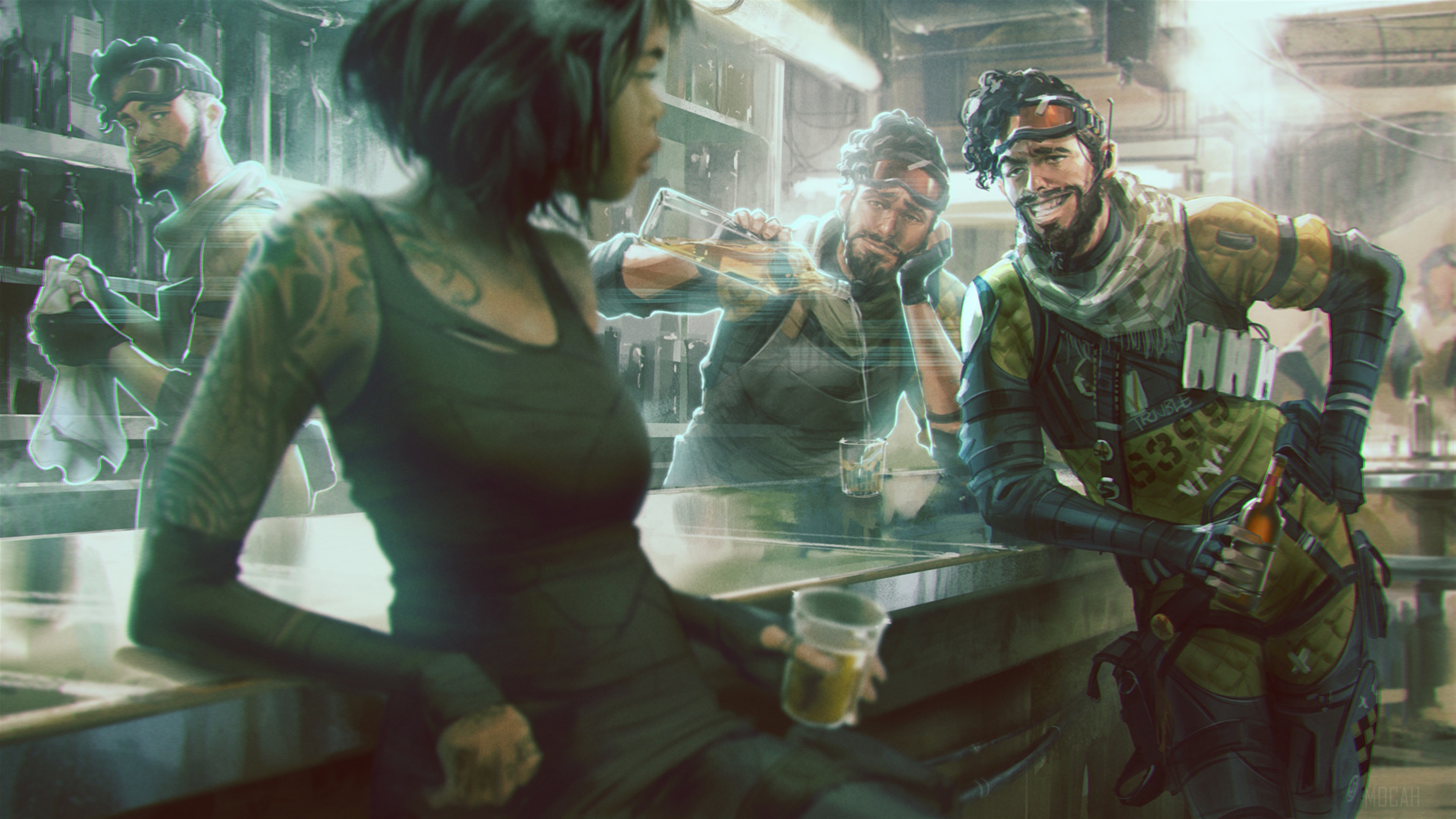 Mirage and friends in a bar from Apex Legends 4K HD Wallpaper