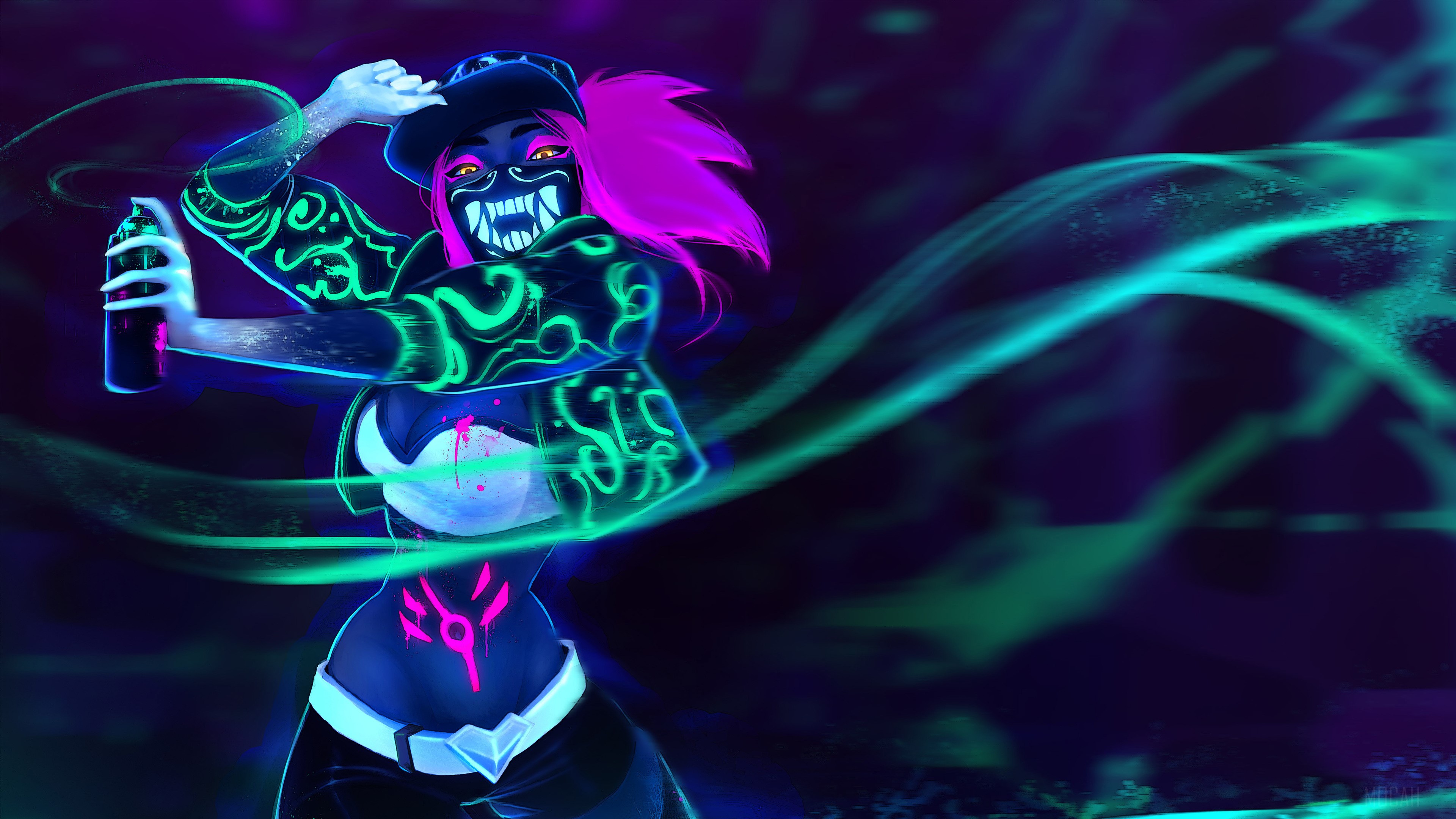 KDA Akali with spray can in neon lights HD Wallpaper