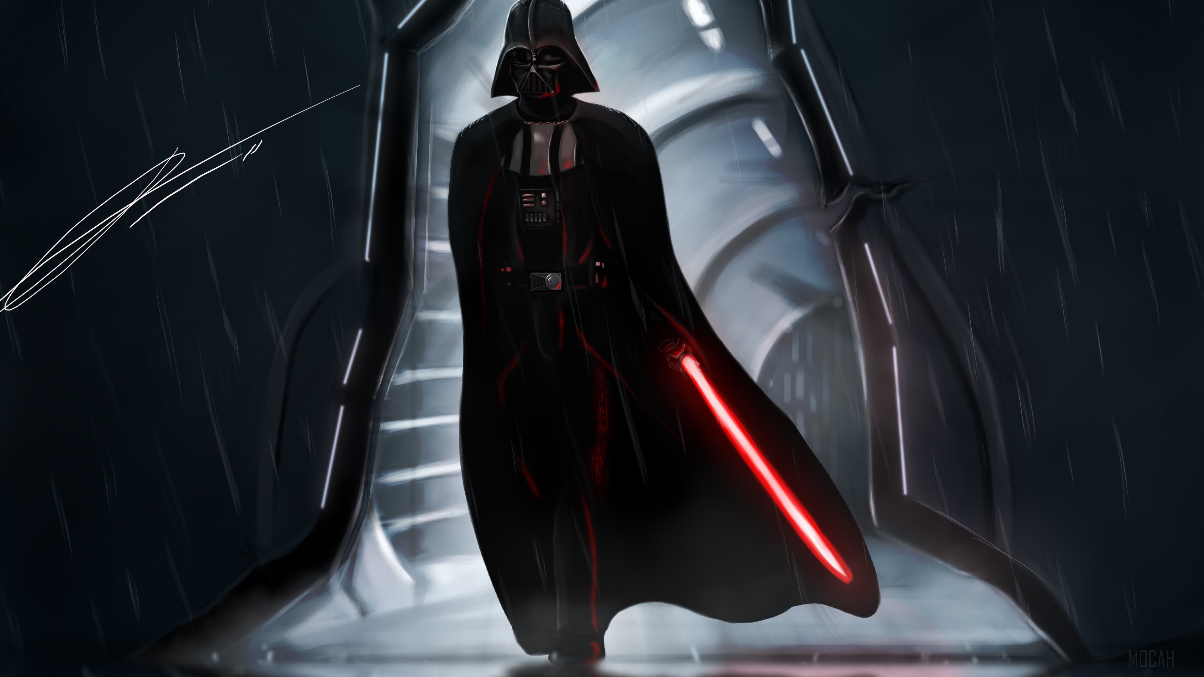 Darth Vader from Star Wars holding a lightsaber HD Wallpaper