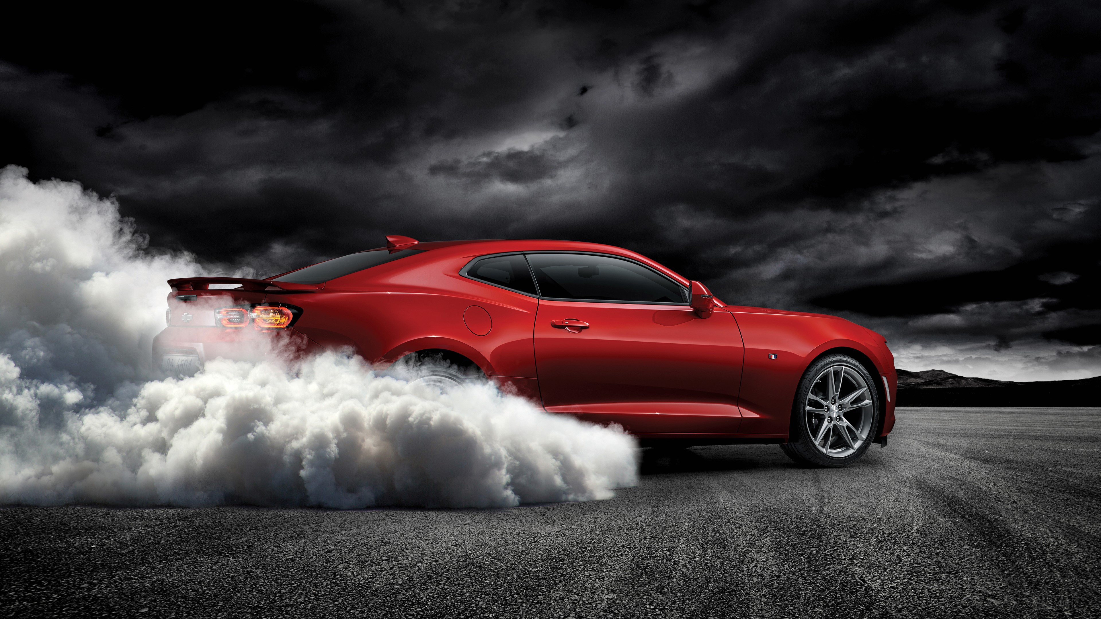 Red Chevrolet Camaro SS doing a burnout HD Wallpaper