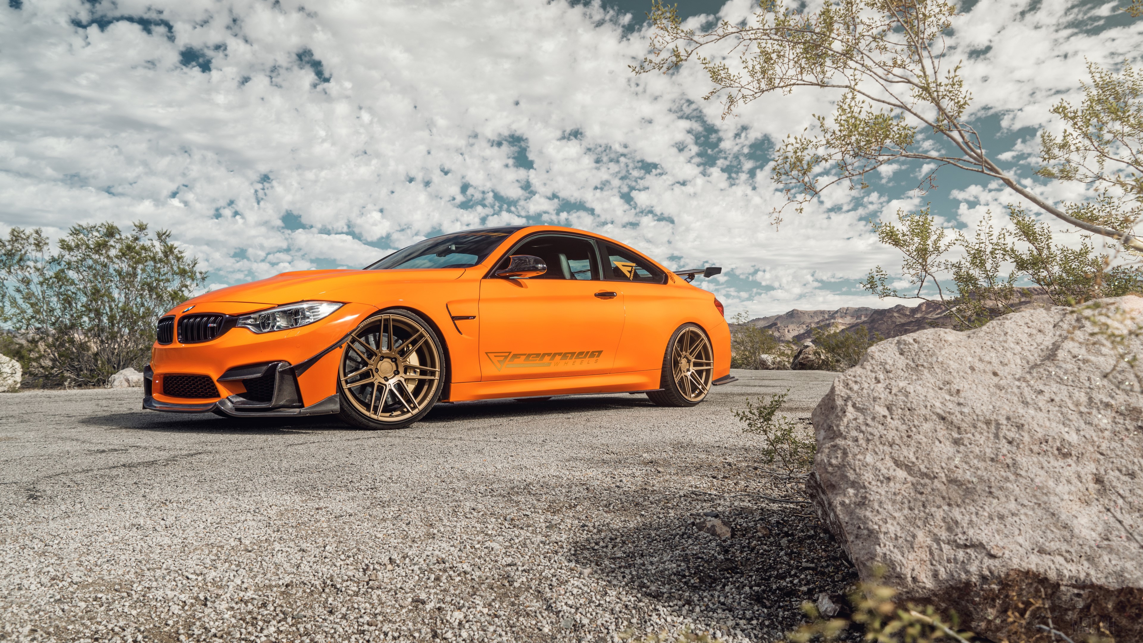 Orange BMW M4 Coupe with Gold Wheels HD Wallpaper
