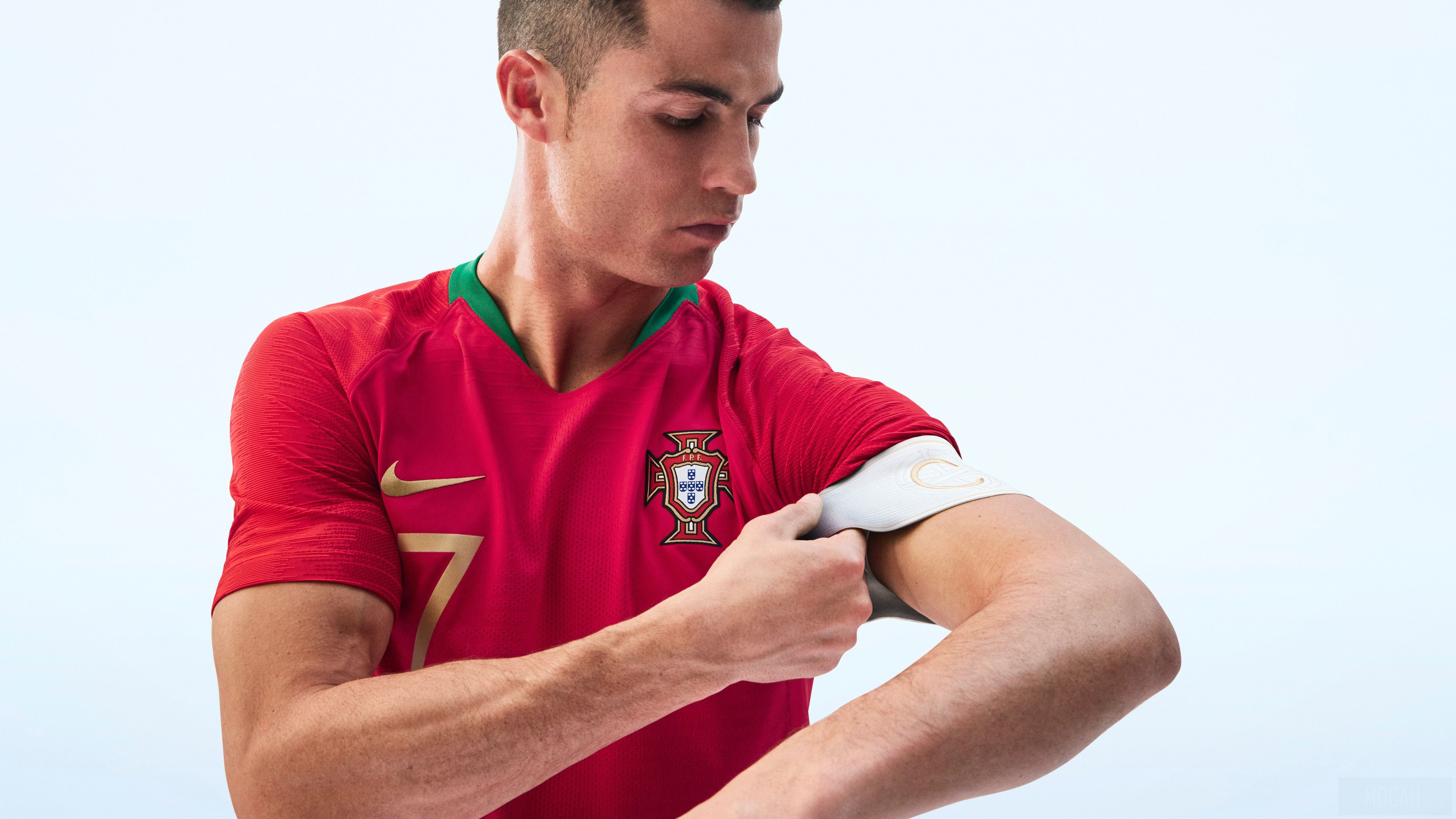Cristiano Ronaldo wearing Portugal jersey with captain's armband HD Wallpaper