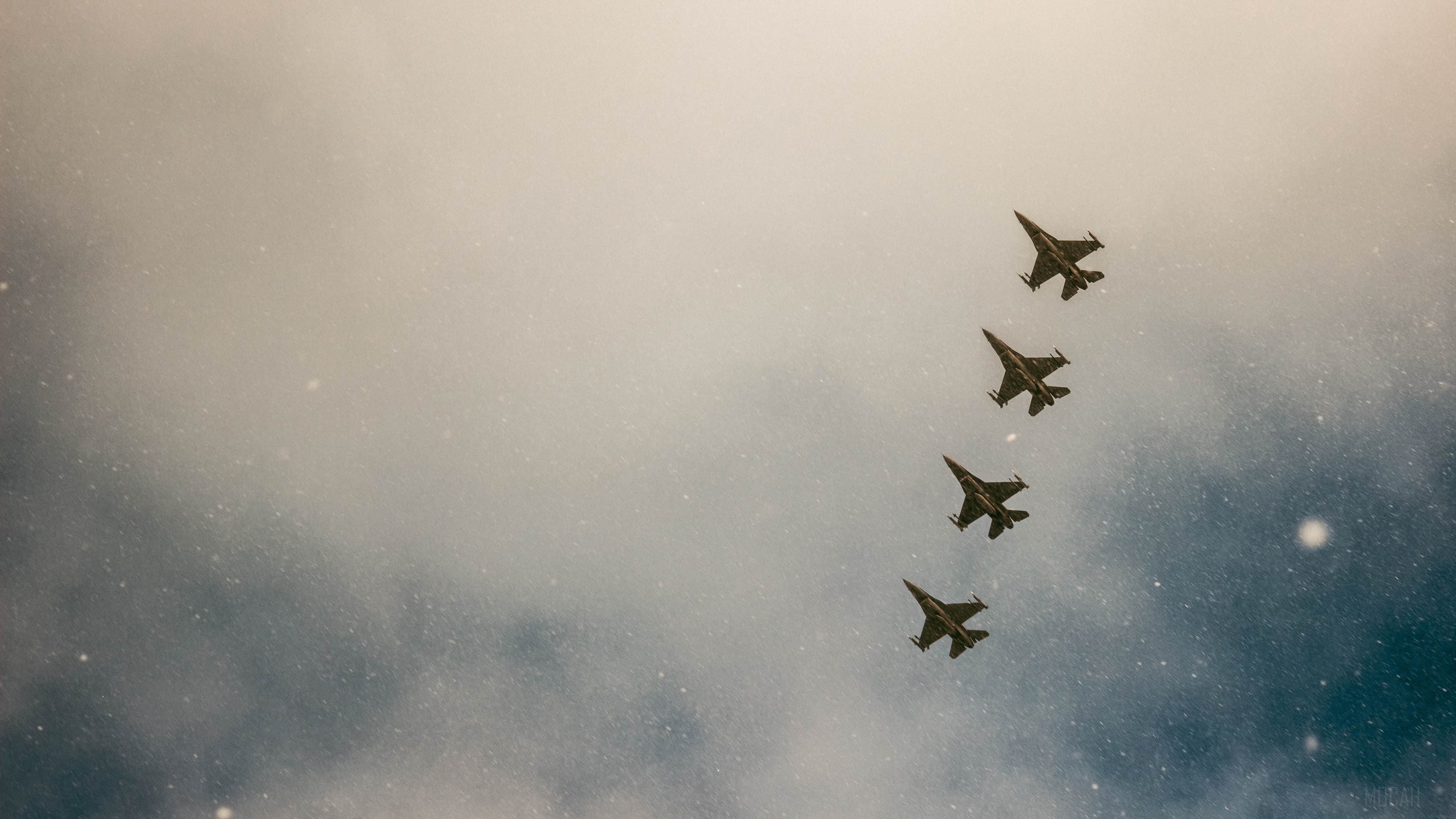 Four fighter jets flying in formation HD Wallpaper