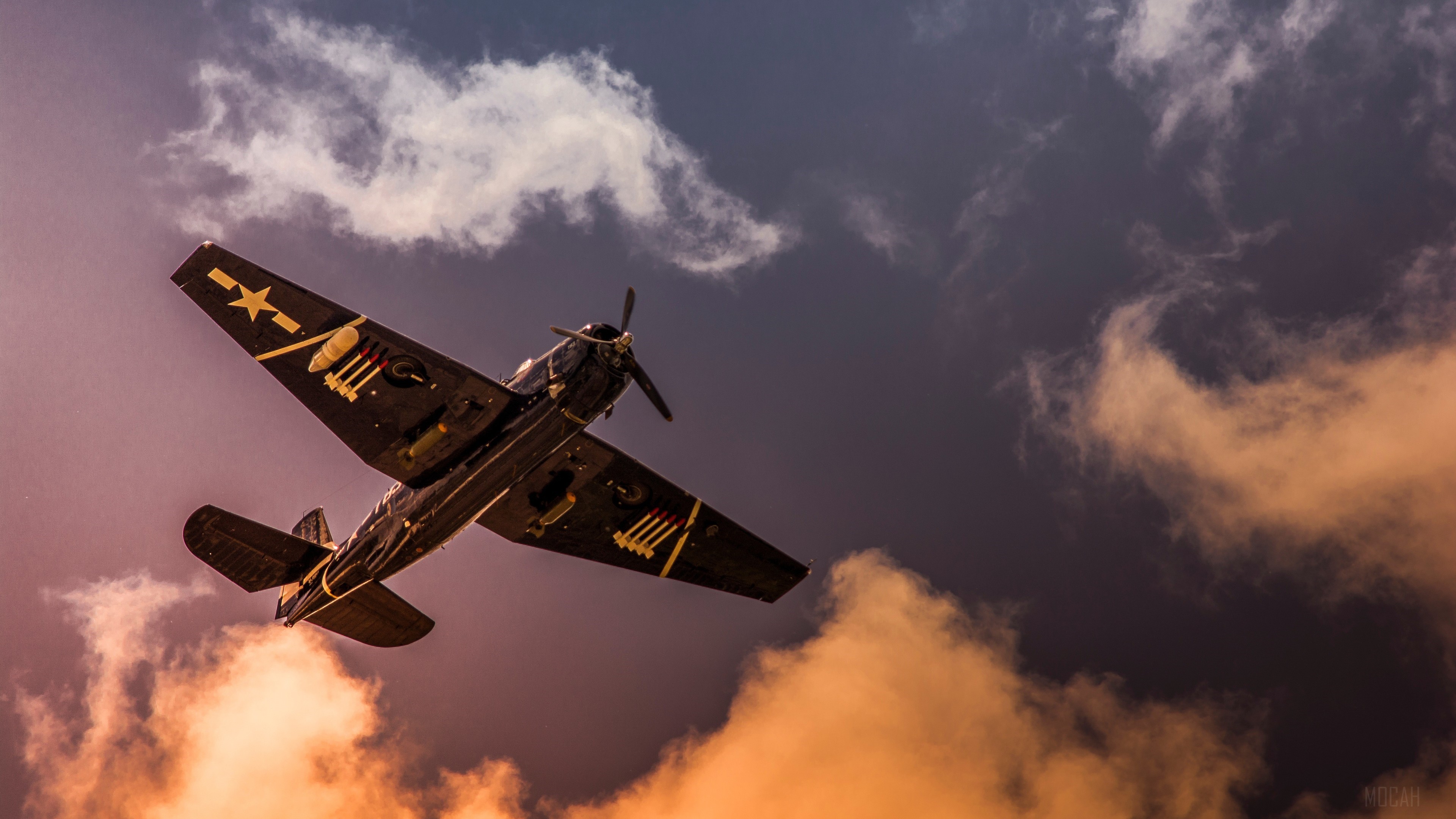 Grumman TBF Avenger Aircraft in Sky with Clouds 4K HD Wallpaper