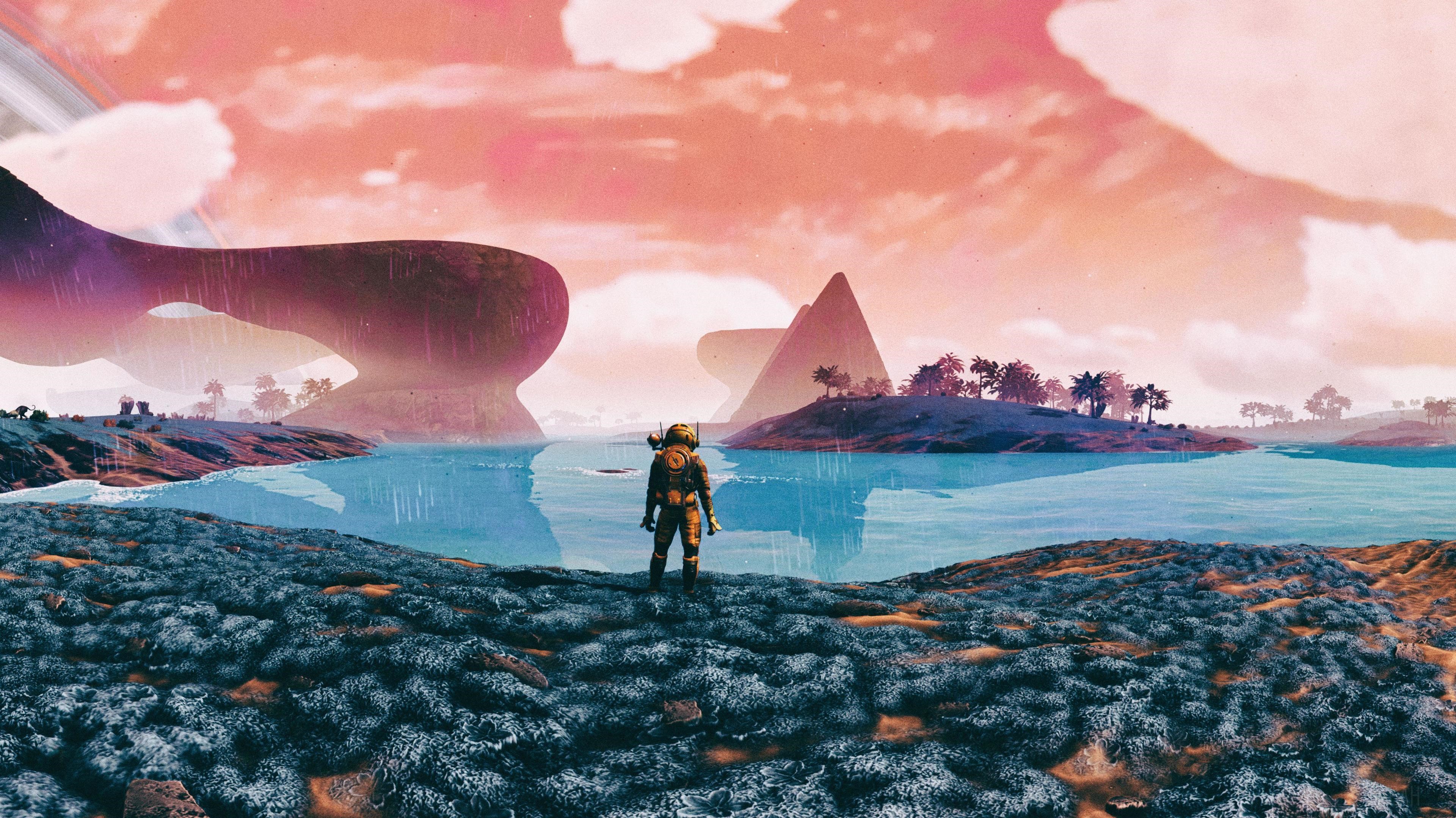 Astronaut on alien planet in No Man's Sky 4K HD Wallpaper