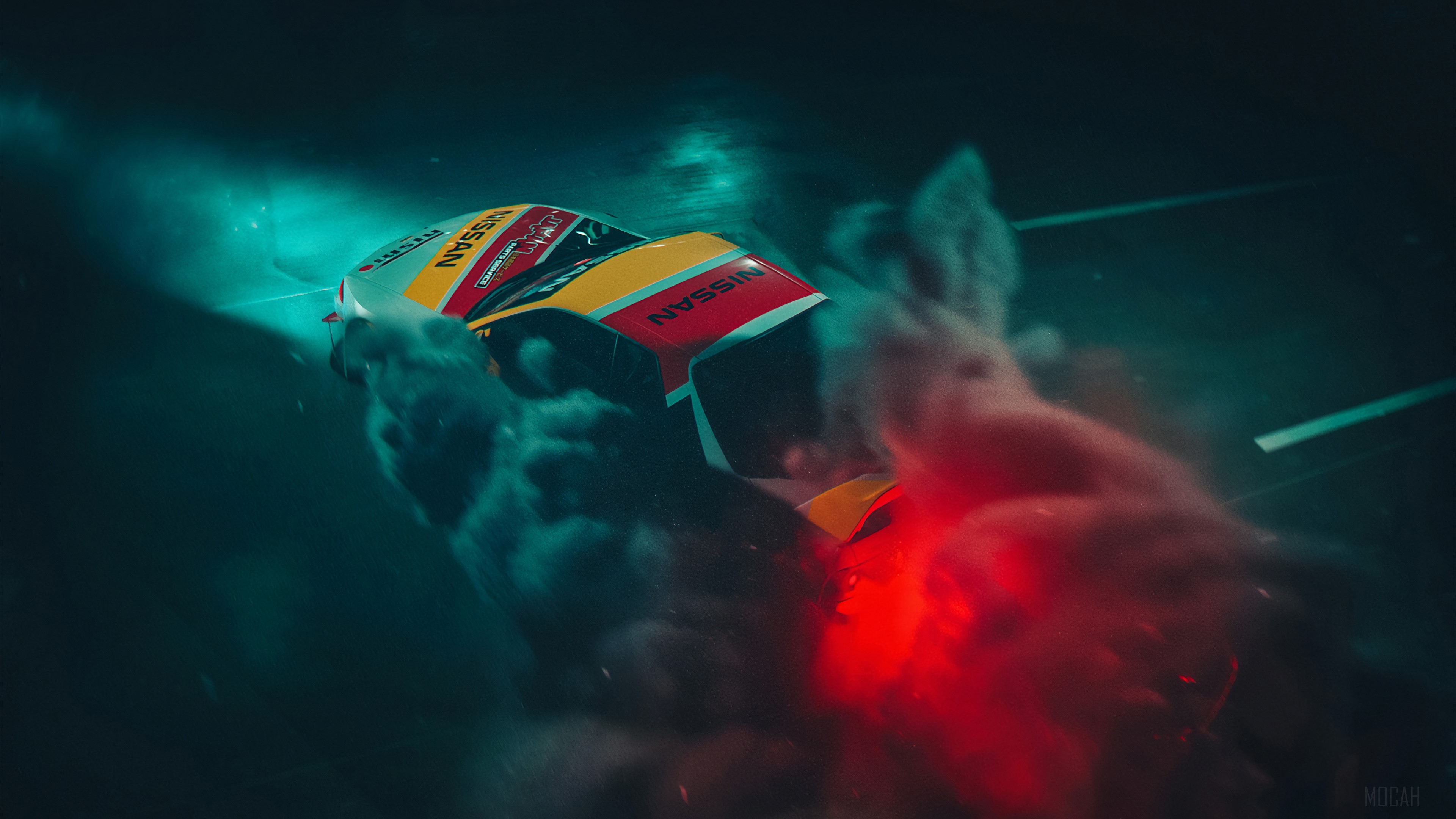 Nissan car drifting in smoke 4K HD Wallpaper