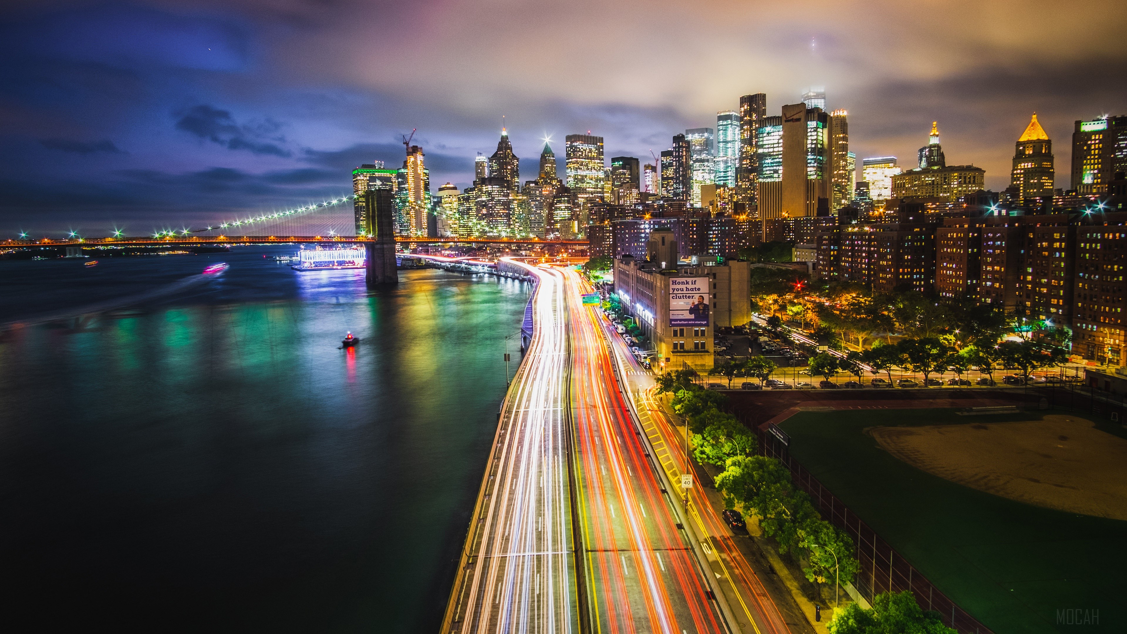 New York City Skyline and Brooklyn Bridge at Night 4K HD Wallpaper