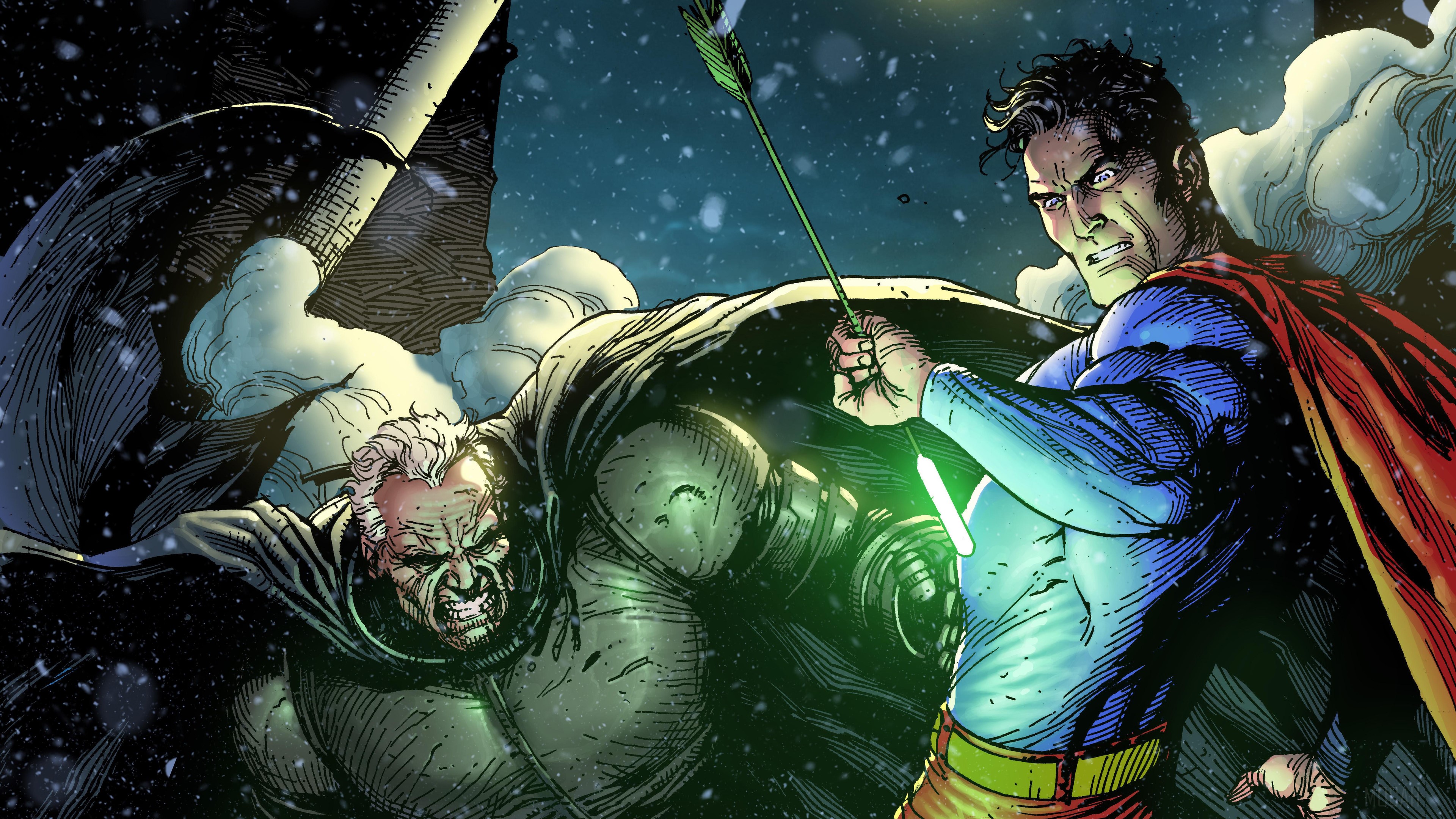 Superman and Batman Fighting in Snow 4K HD Wallpaper