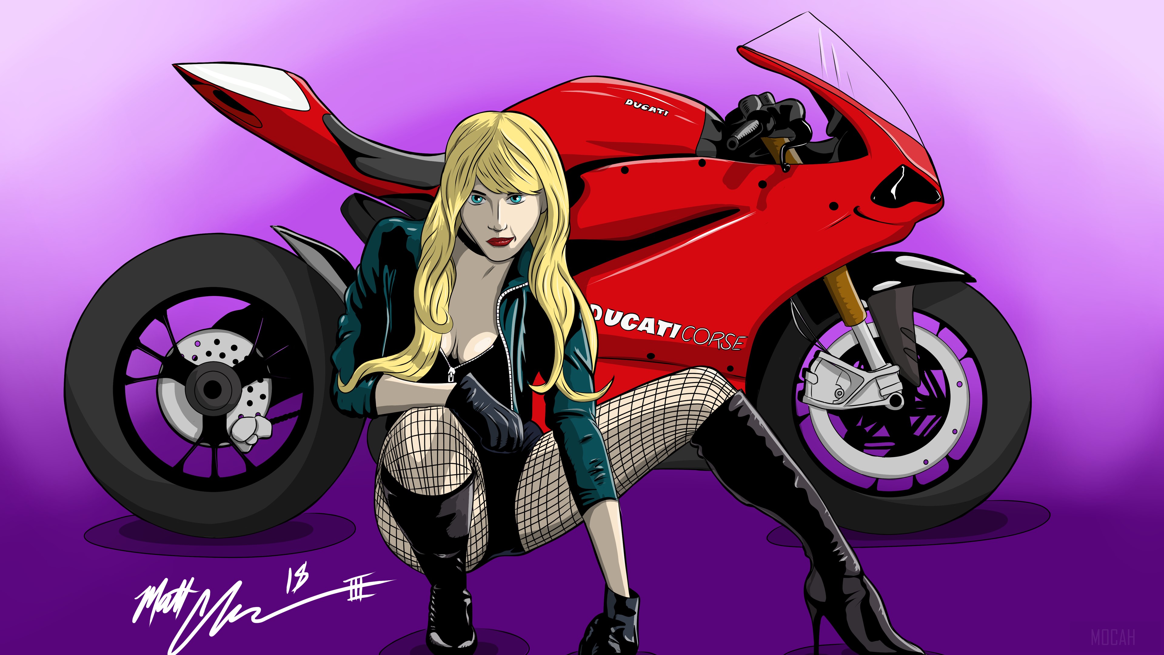 Black Canary with Ducati Corse Motorcycle 4K HD Wallpaper