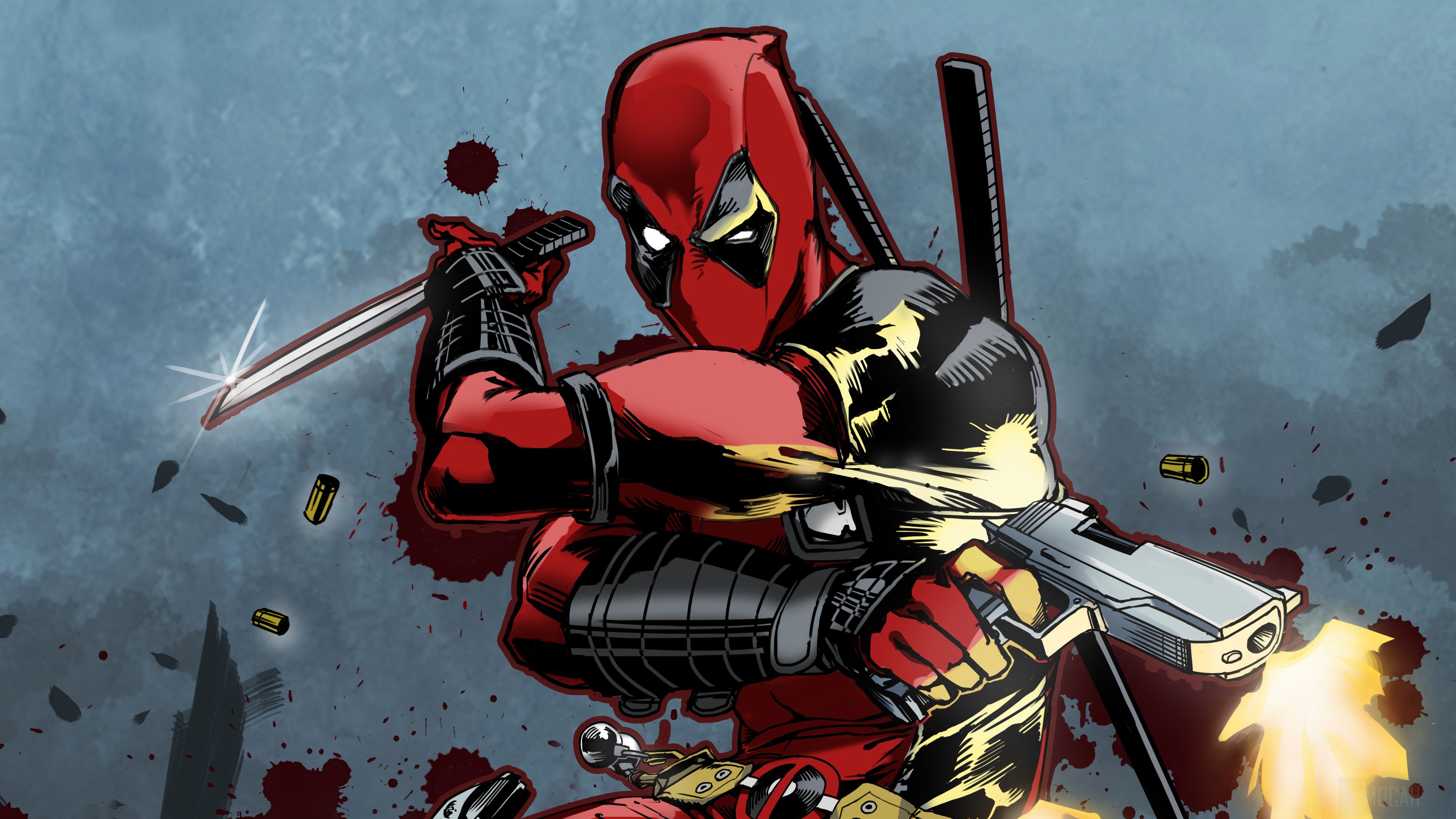 Deadpool with Swords and Gun 4K HD Wallpaper