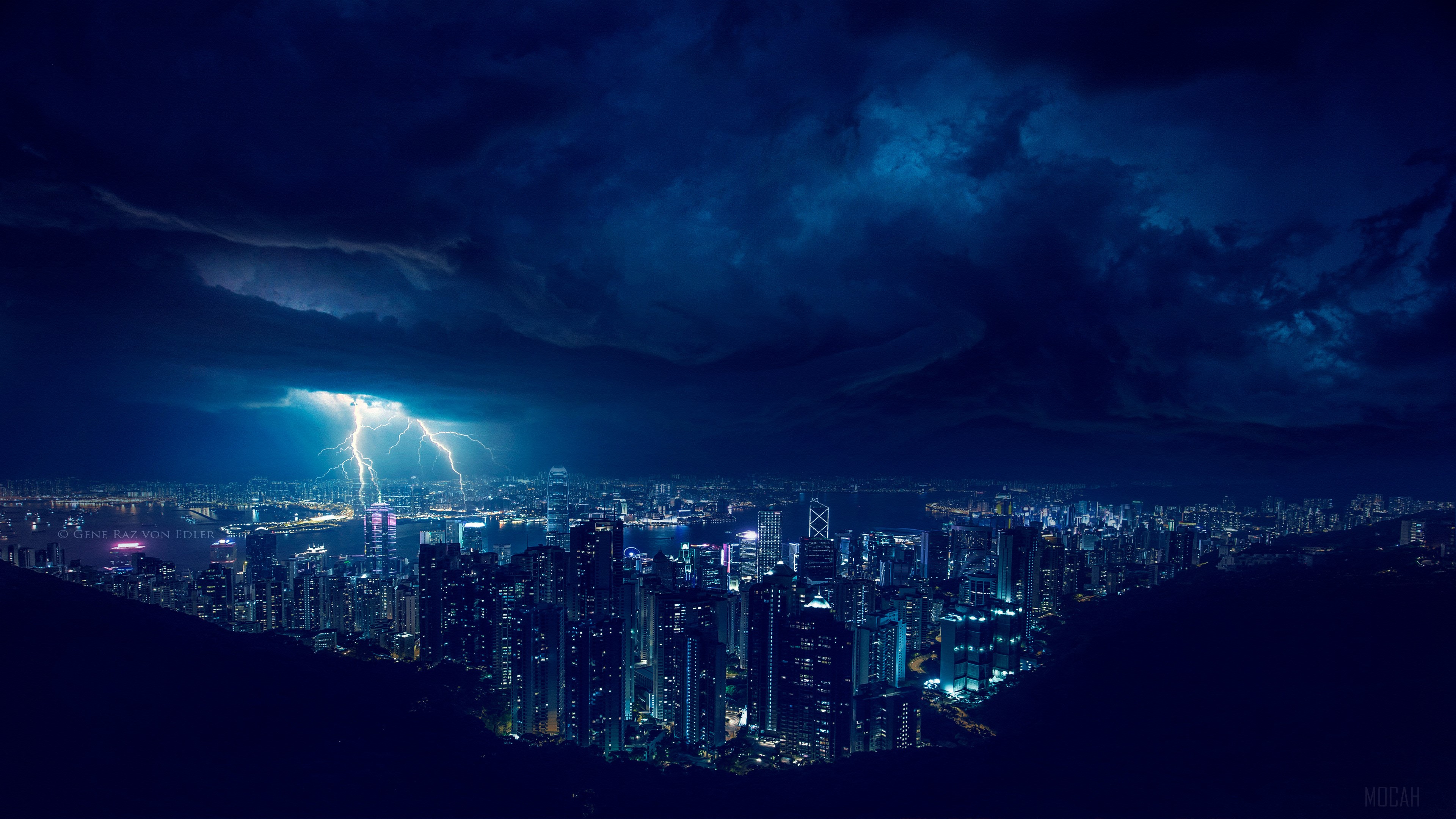 Stormy Night Lightning Over City 4K HD Wallpaper