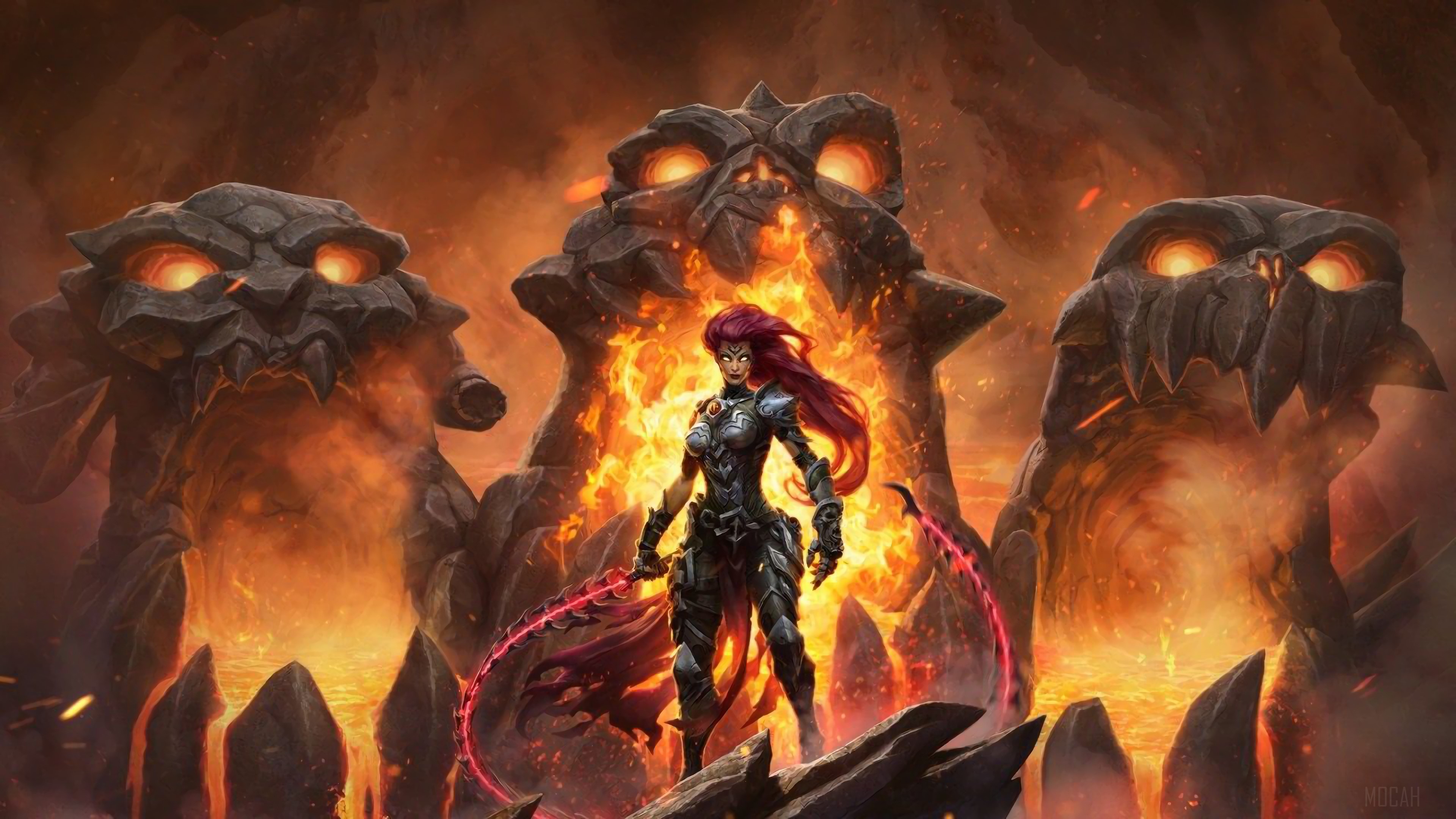 Fury from Darksiders 3 in a fiery landscape HD Wallpaper