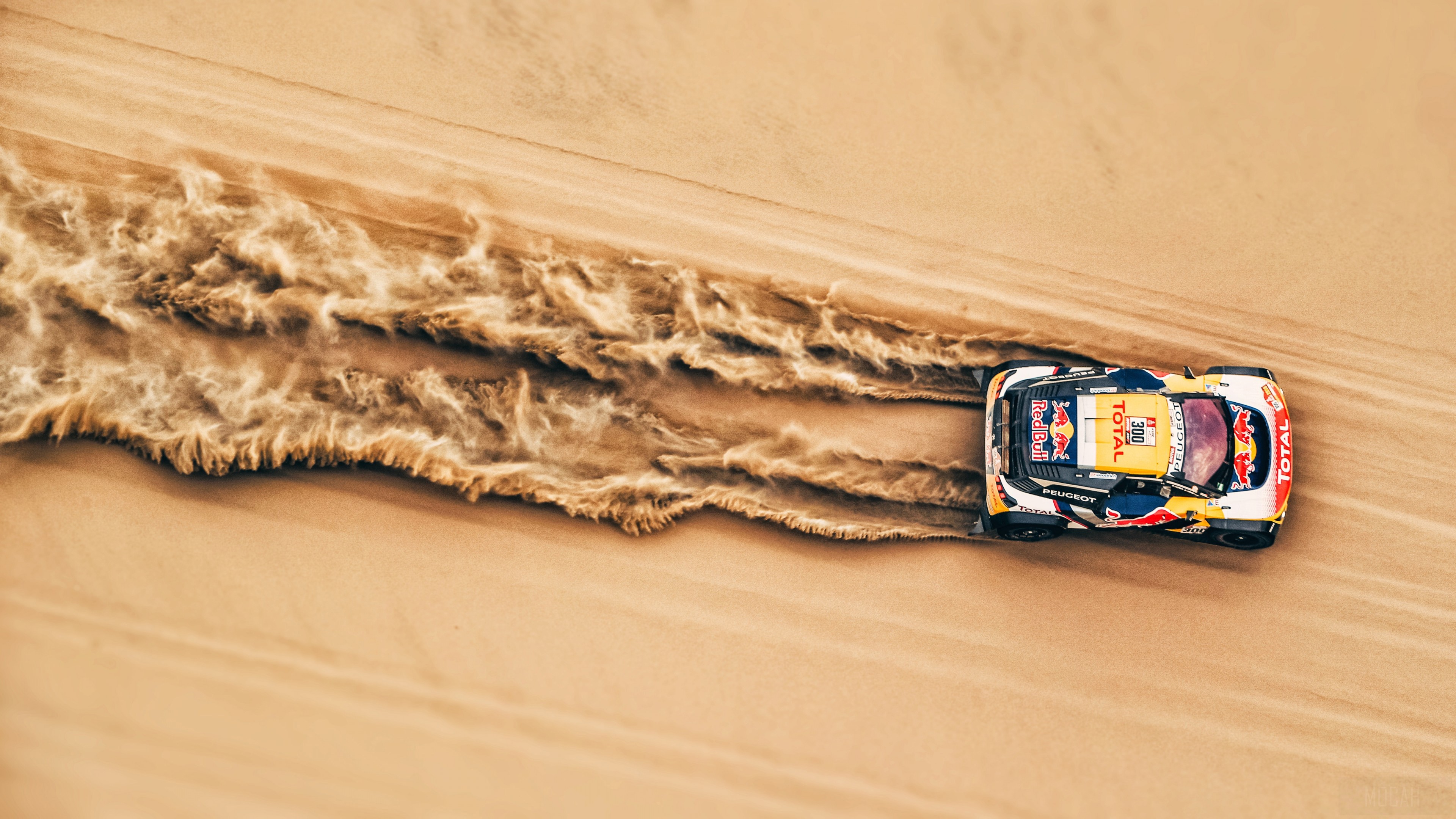 Peugeot Rally Car Driving Through Desert Sand 4K HD Wallpaper